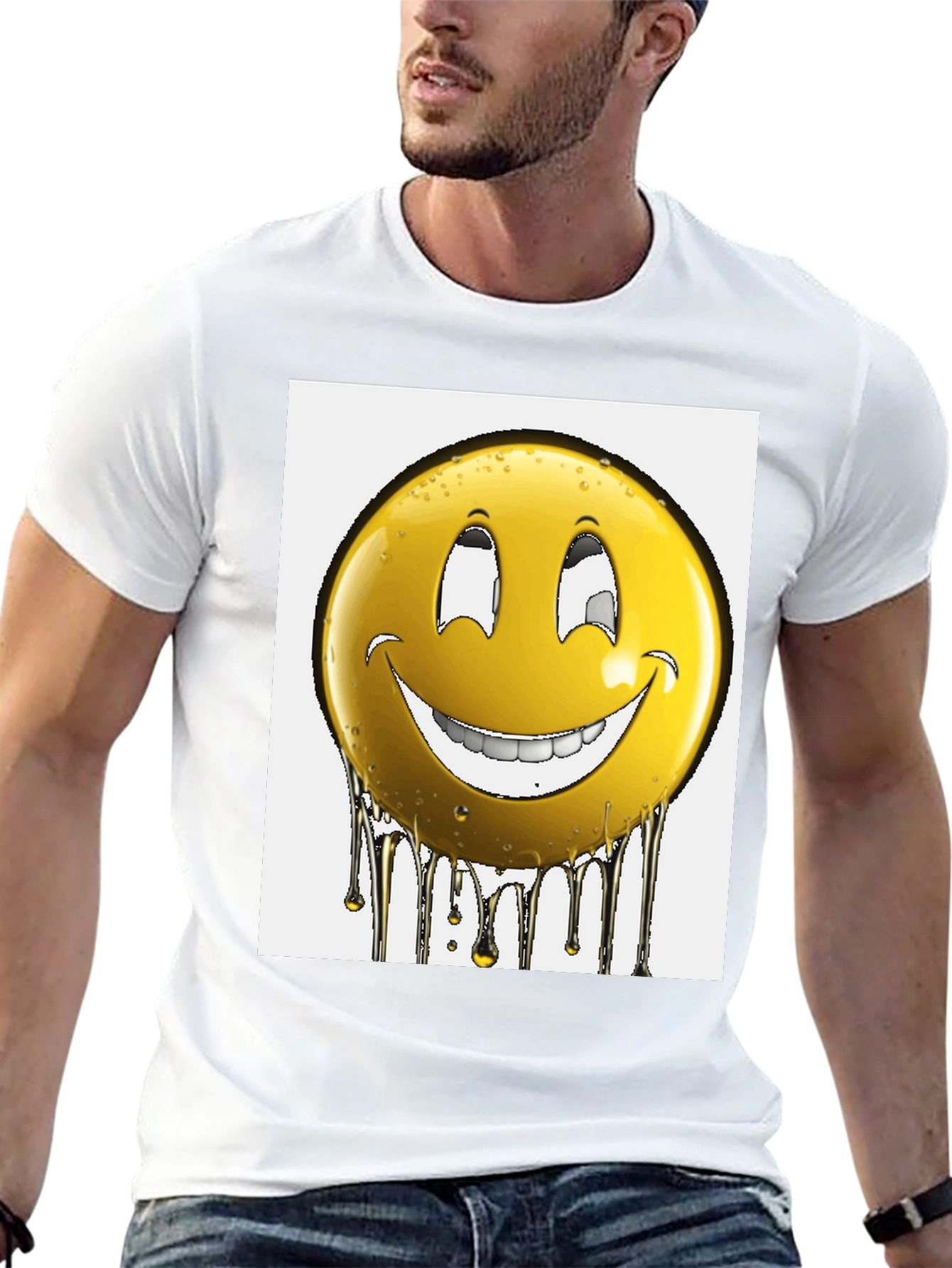 Smiley Face Drip Graphic T-Shirt - Black