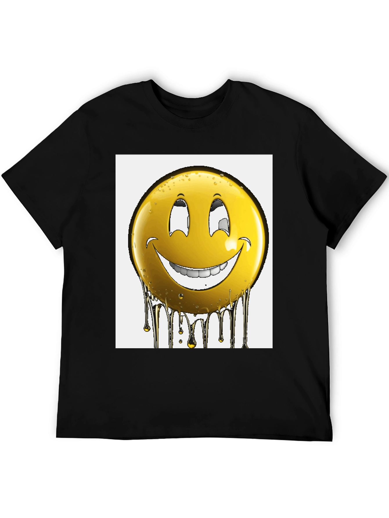 Smiley Face Drip Graphic T-Shirt - Black
