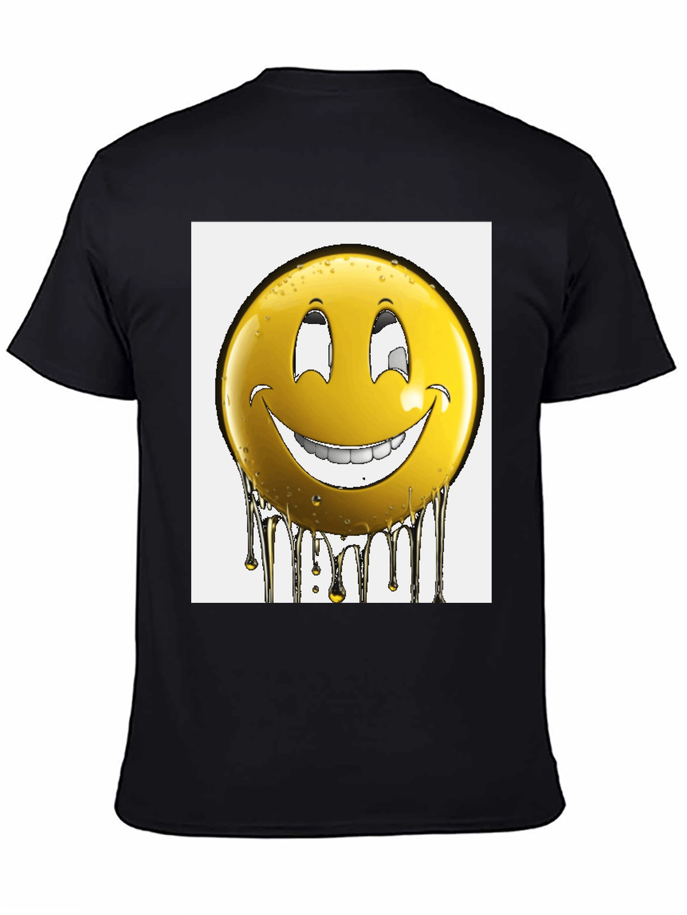 Smiley Face Drip Graphic T-Shirt - Black