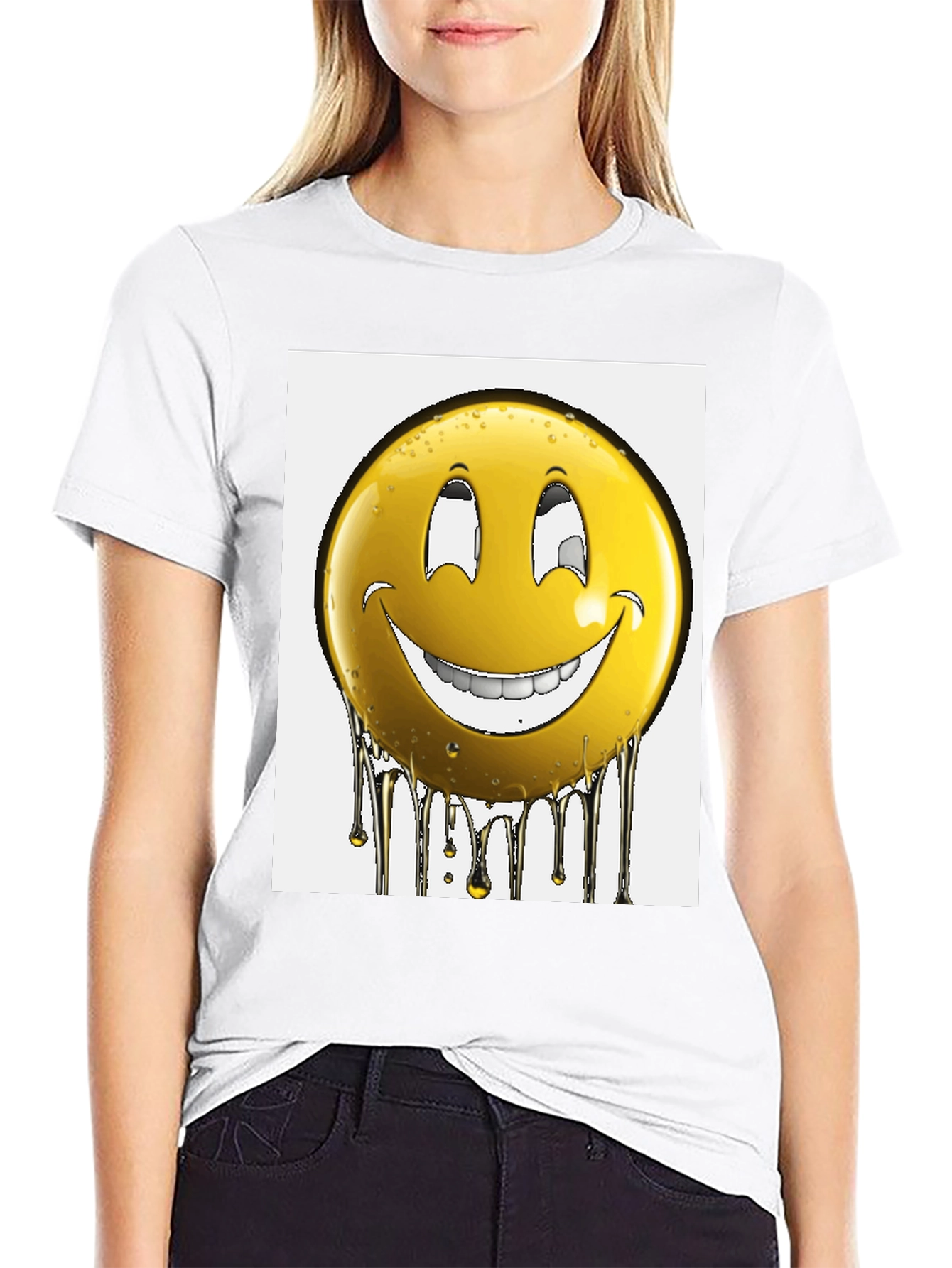 Smiley Face Drip Graphic T-Shirt - Black