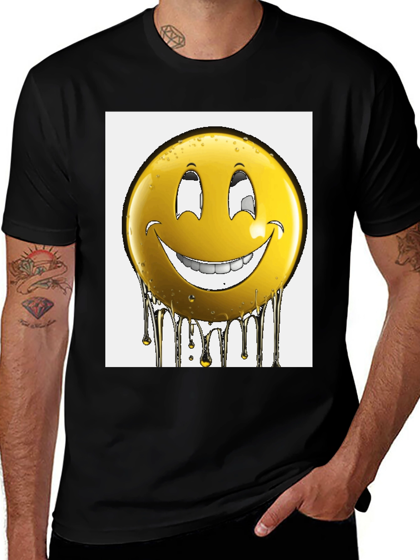 Smiley Face Drip Graphic T-Shirt - Black