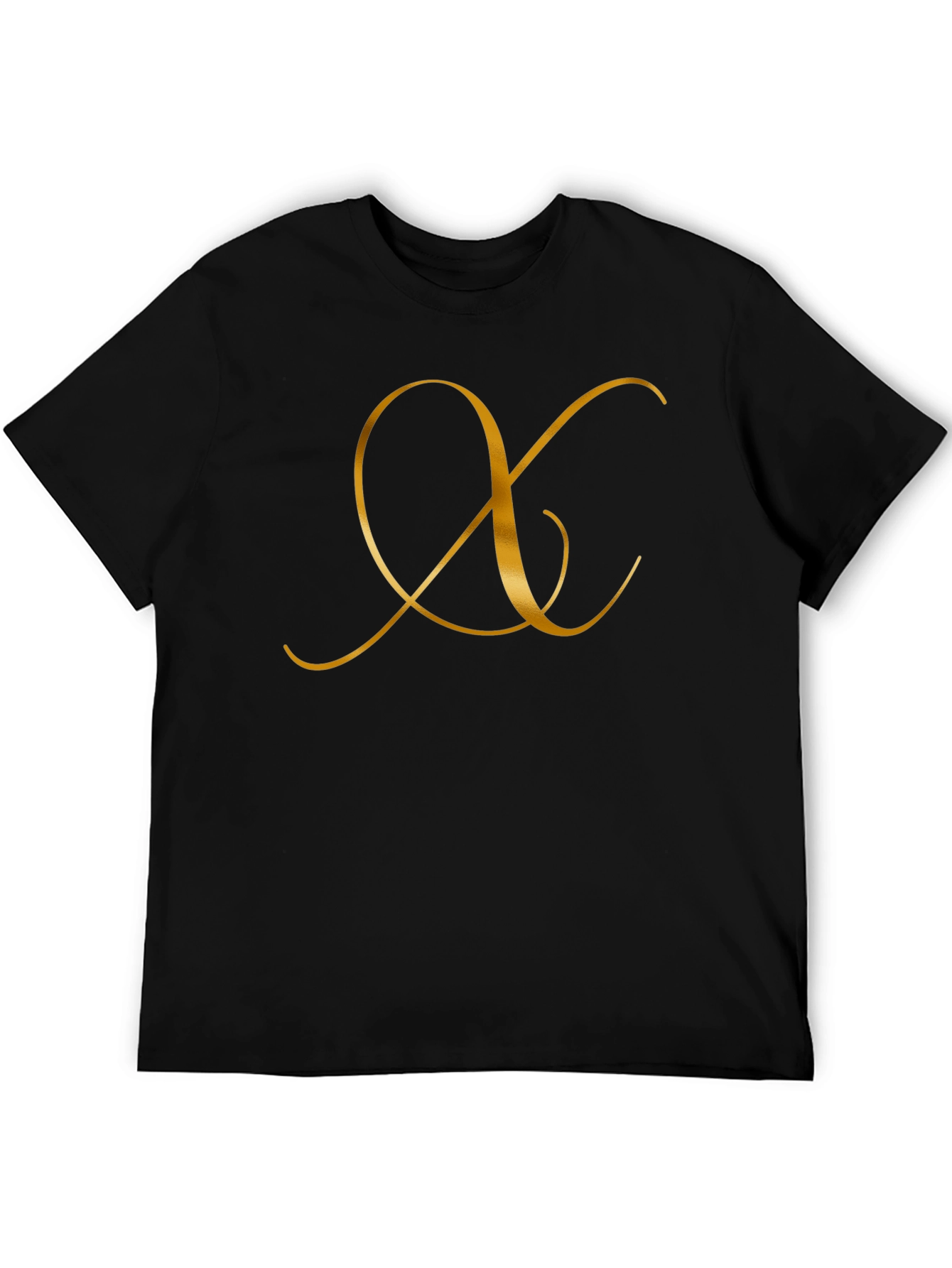 Elegant Black T-Shirt with Golden Letter Design
