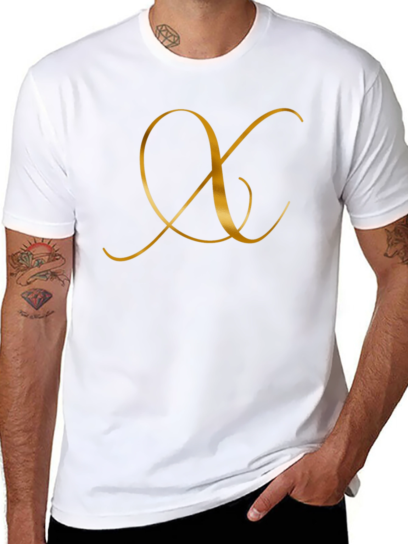 Elegant Black T-Shirt with Golden Letter Design