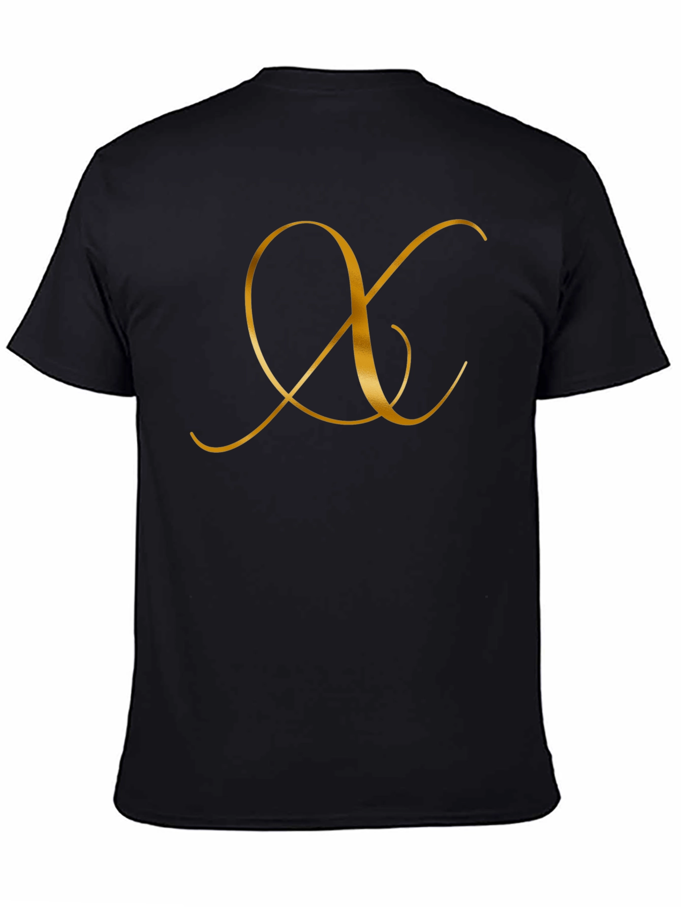 Elegant Black T-Shirt with Golden Letter Design
