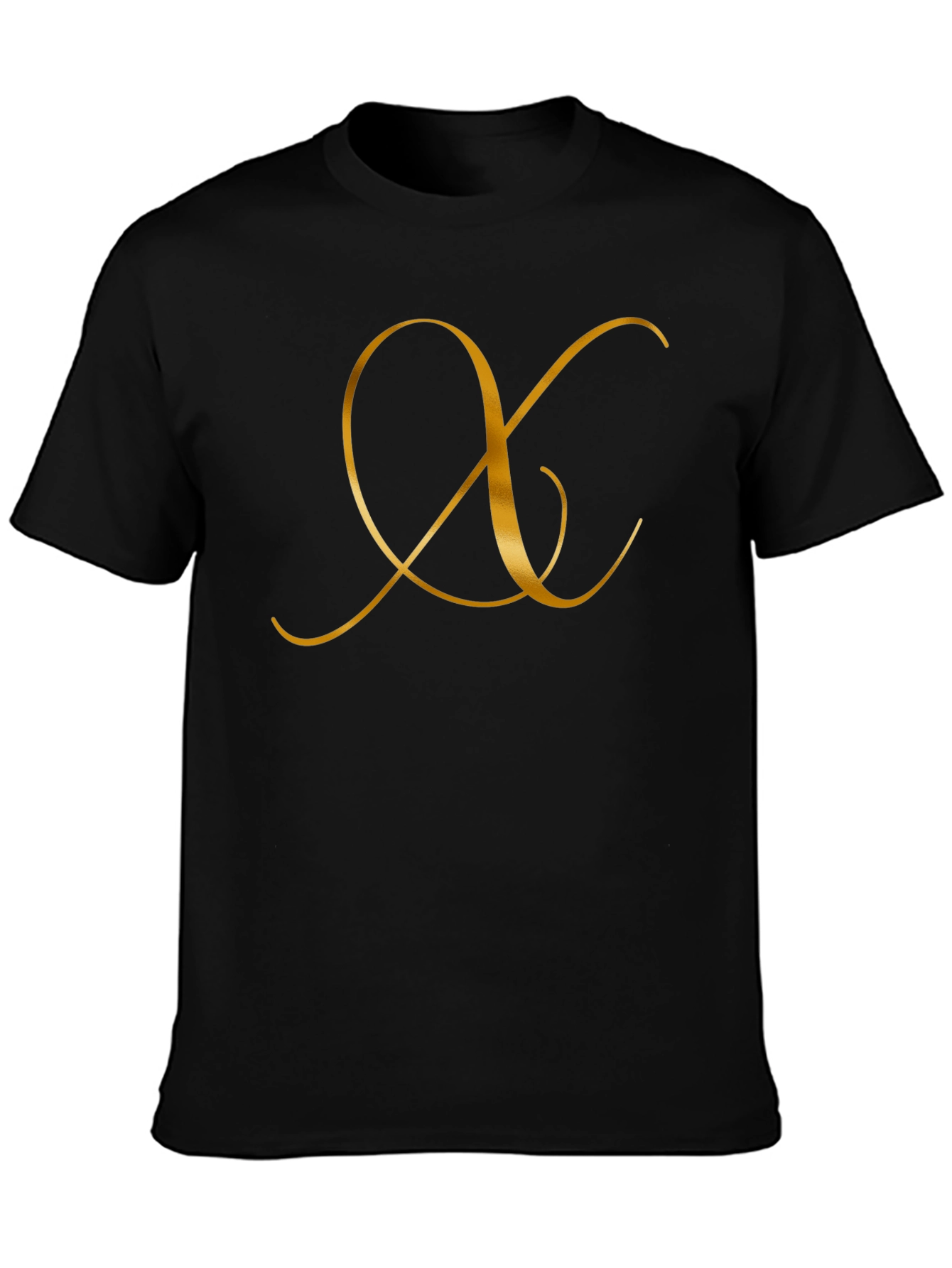 Elegant Black T-Shirt with Golden Letter Design