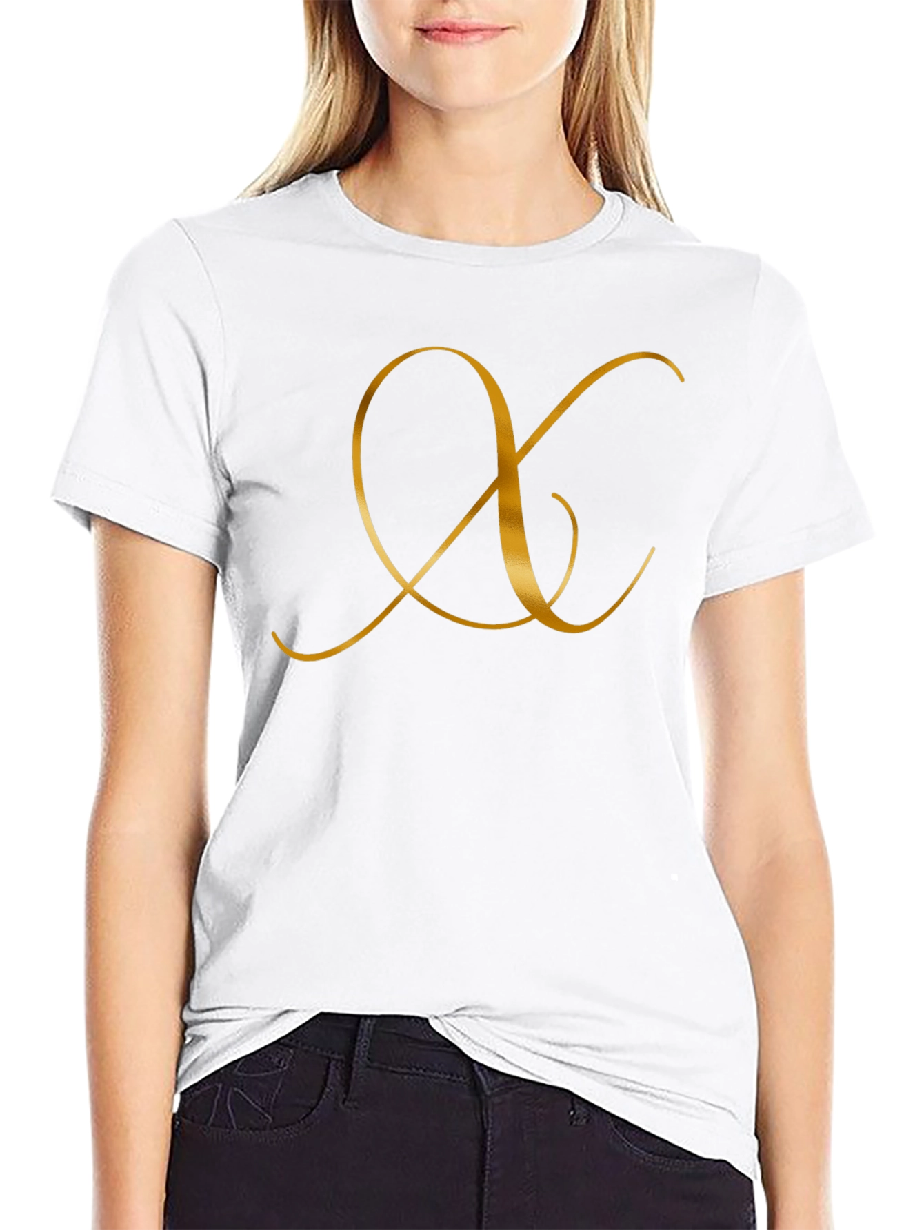 Elegant Black T-Shirt with Golden Letter Design