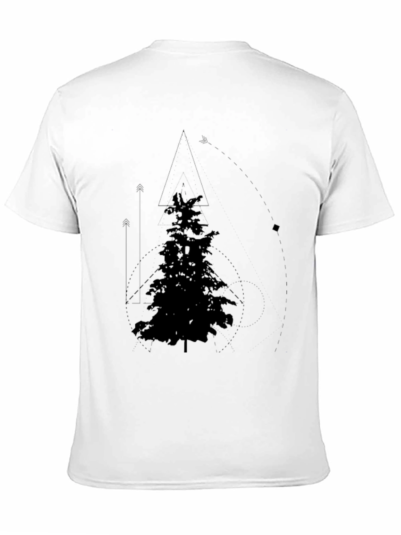 Geometric Pine Tree Graphic Tee - Black