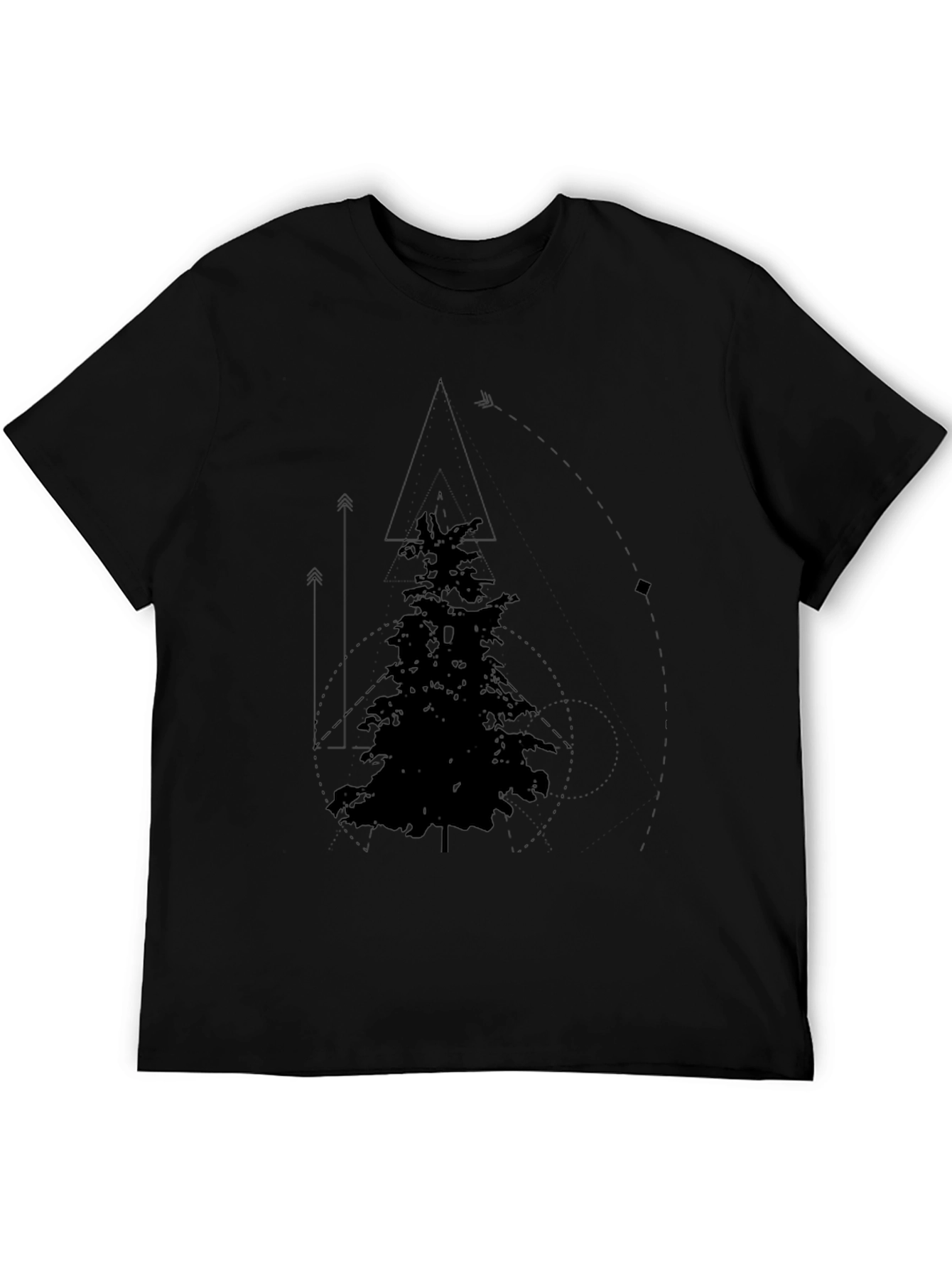 Geometric Pine Tree Graphic Tee - Black