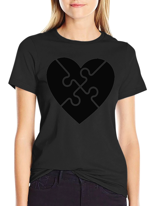 Puzzle Heart Graphic Tee - Stylish Black T-Shirt