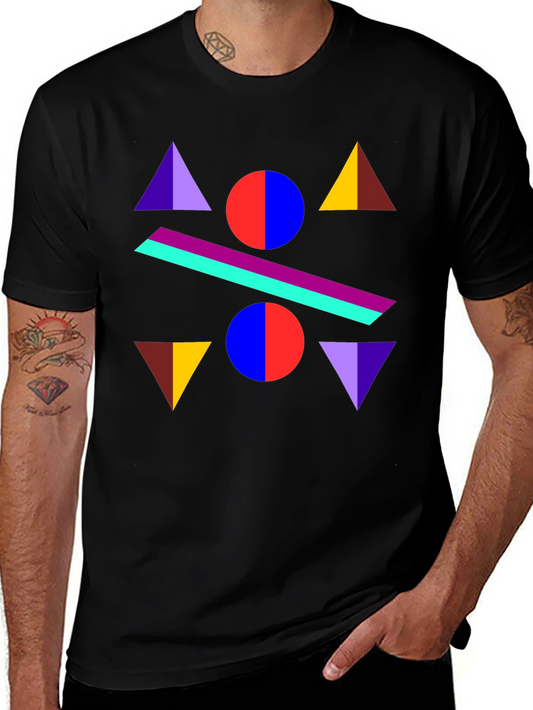 Geometric Graphic Print Black T-Shirt