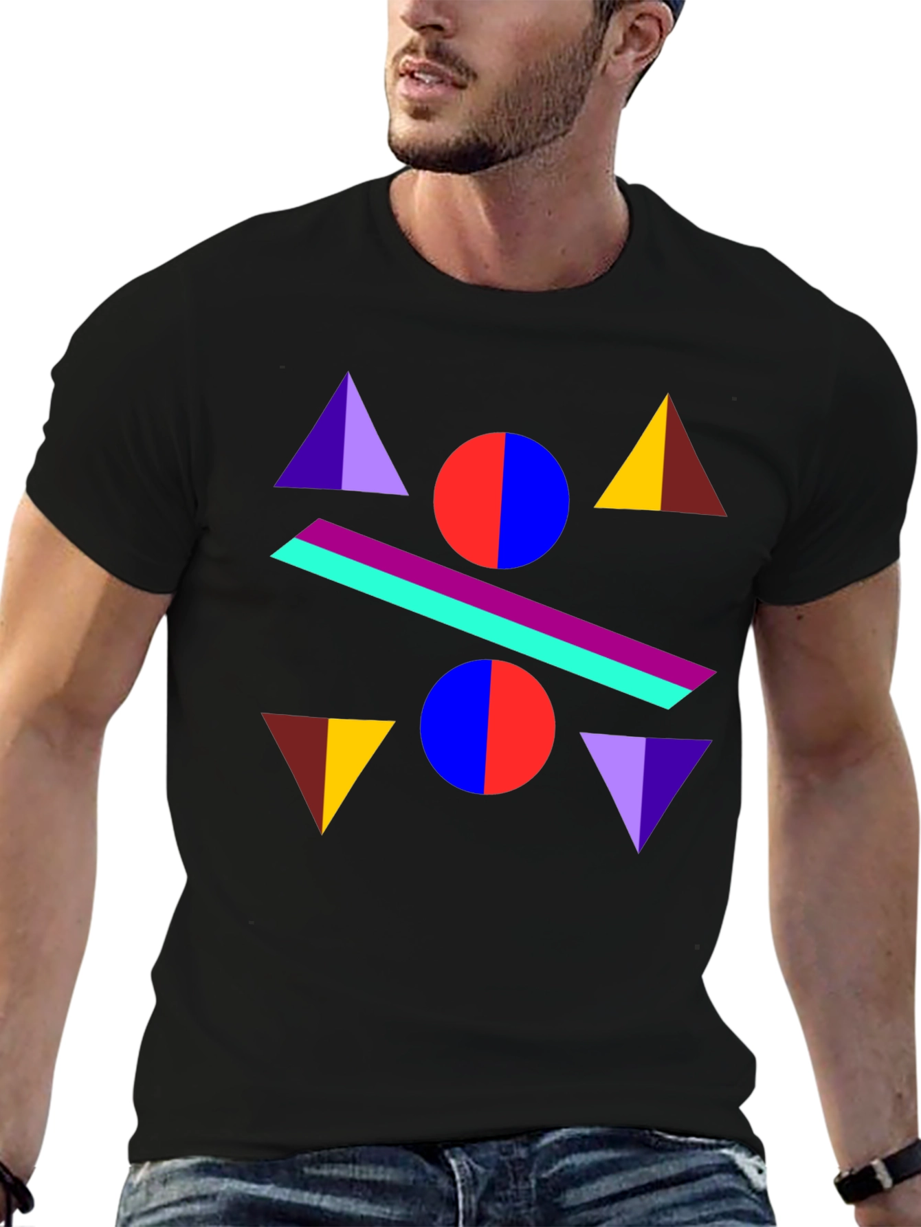 Geometric Graphic Print Black T-Shirt