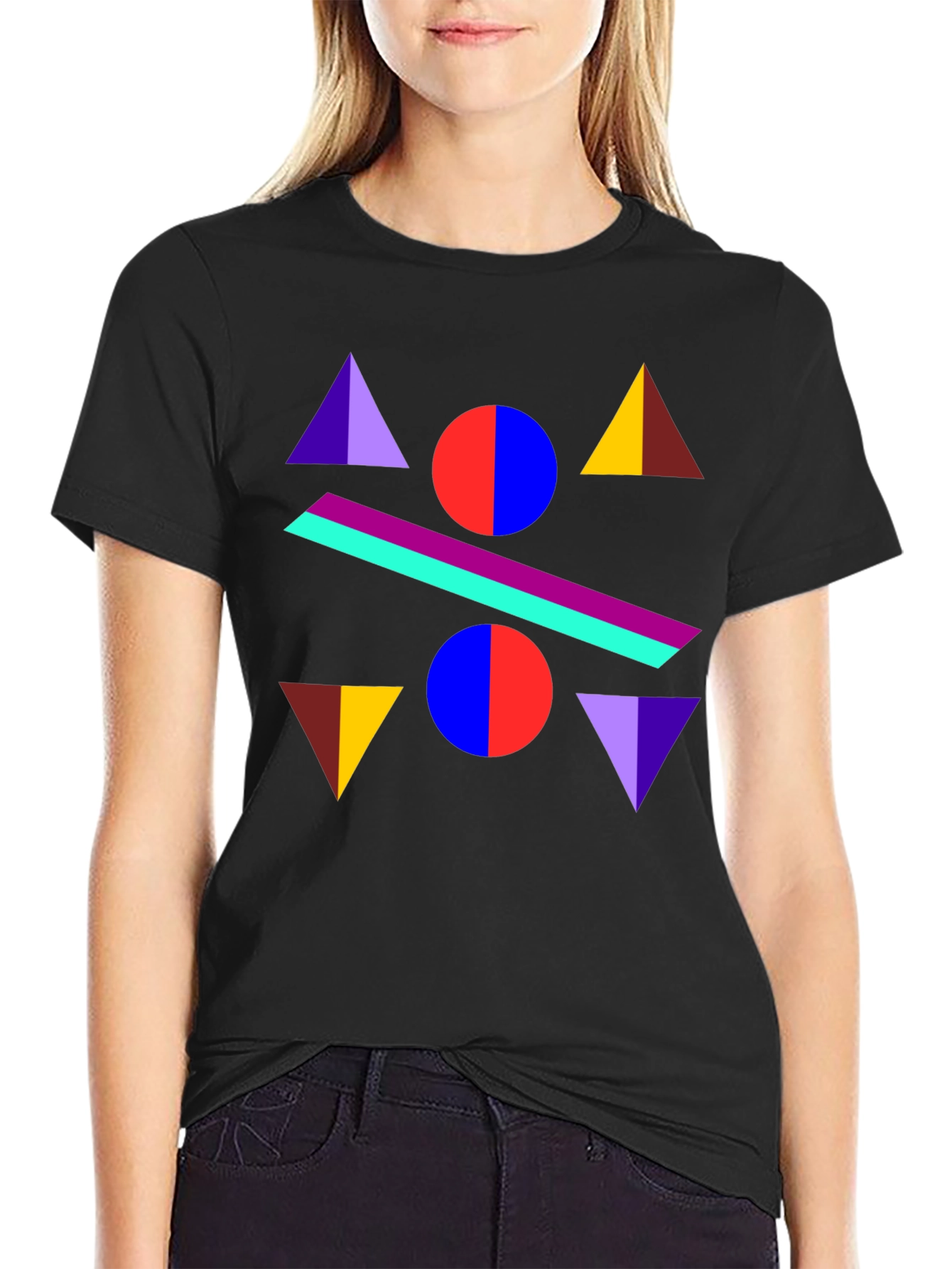 Geometric Graphic Print Black T-Shirt