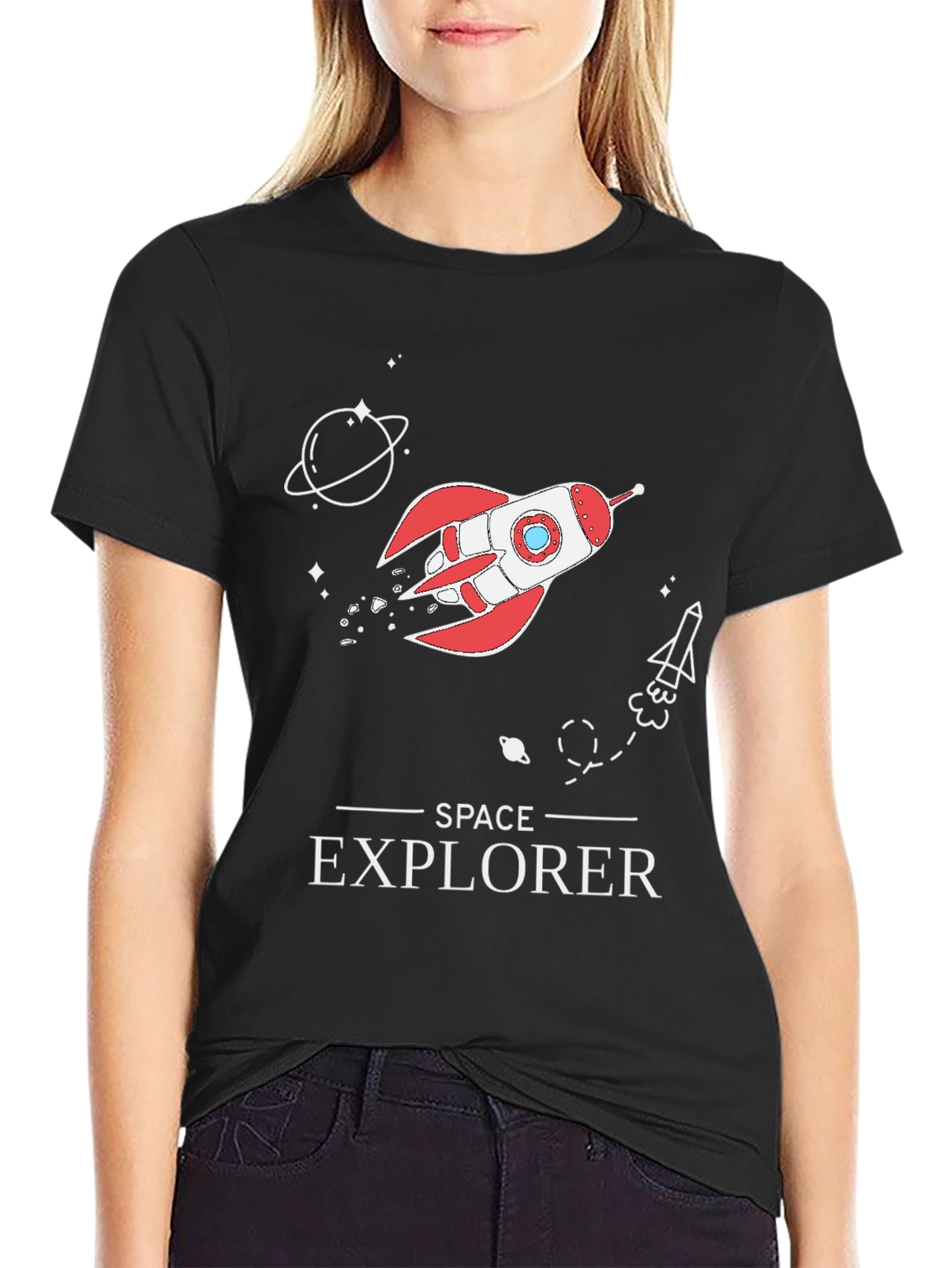 Space Explorer Graphic T-Shirt - Black Cotton Tee
