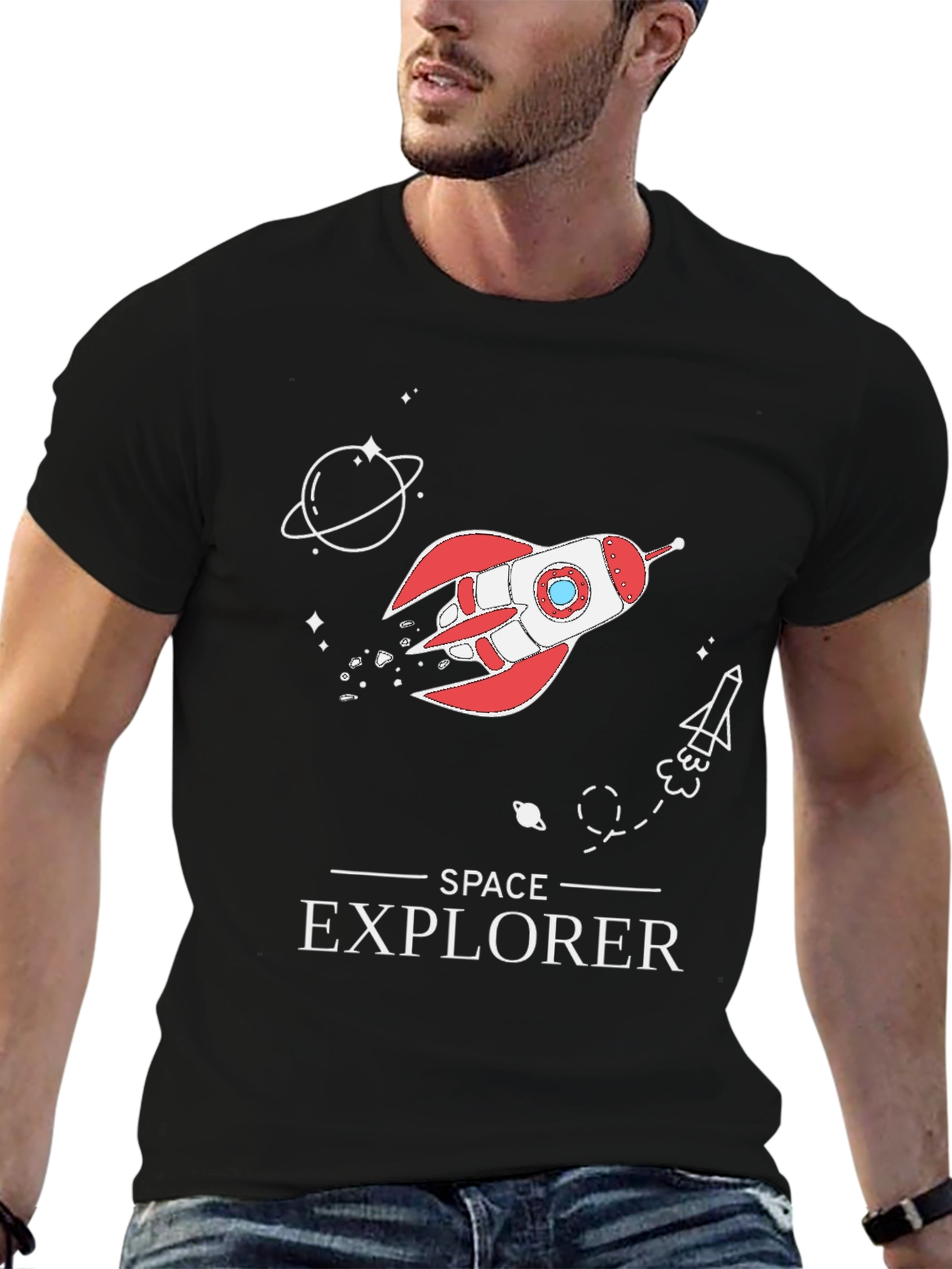Space Explorer Graphic T-Shirt - Black Cotton Tee