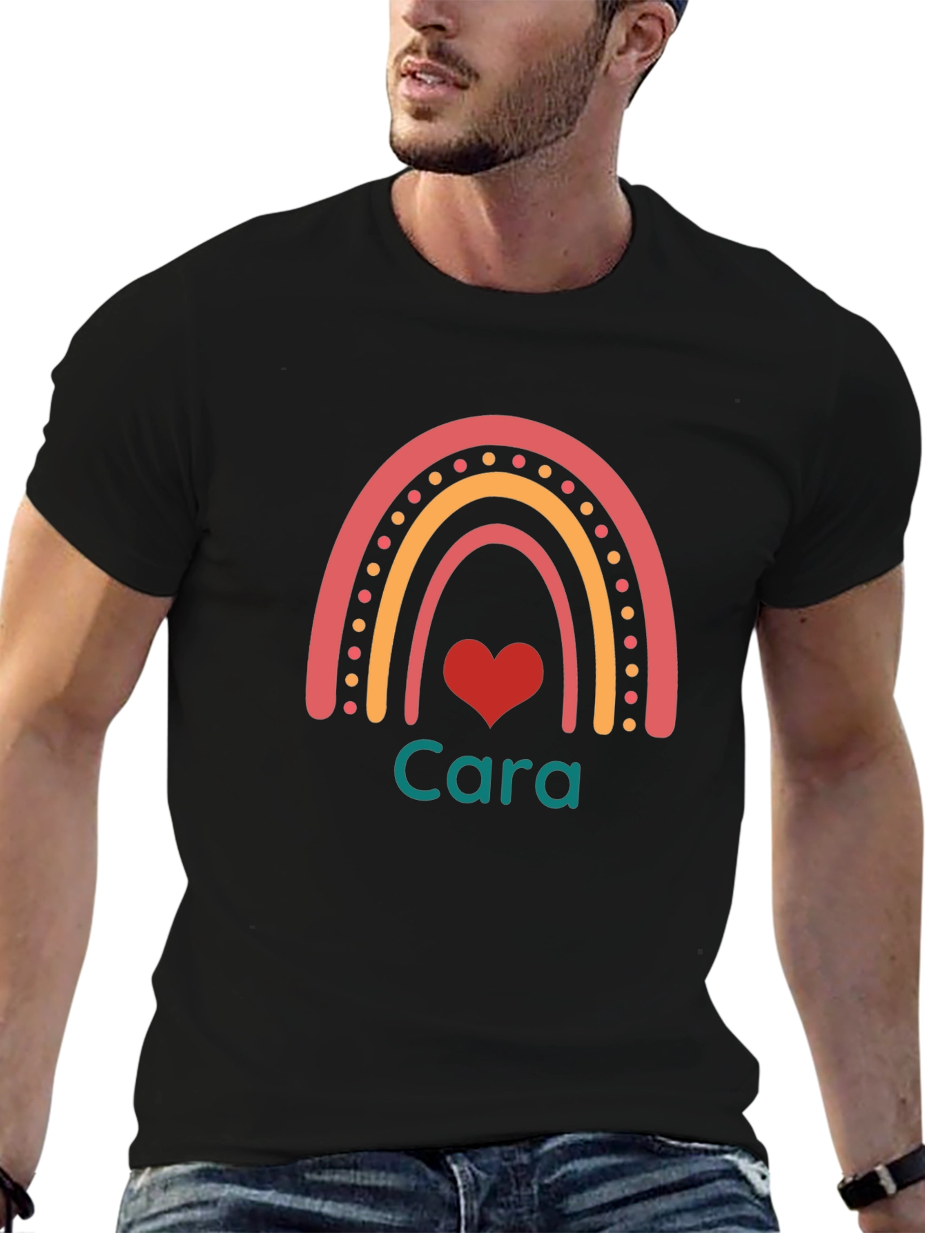 Personalized Rainbow Heart Cara T-Shirt