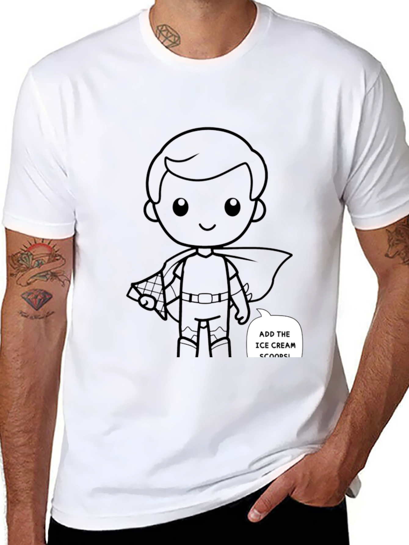 Superhero Cartoon Graphic Black T-Shirt