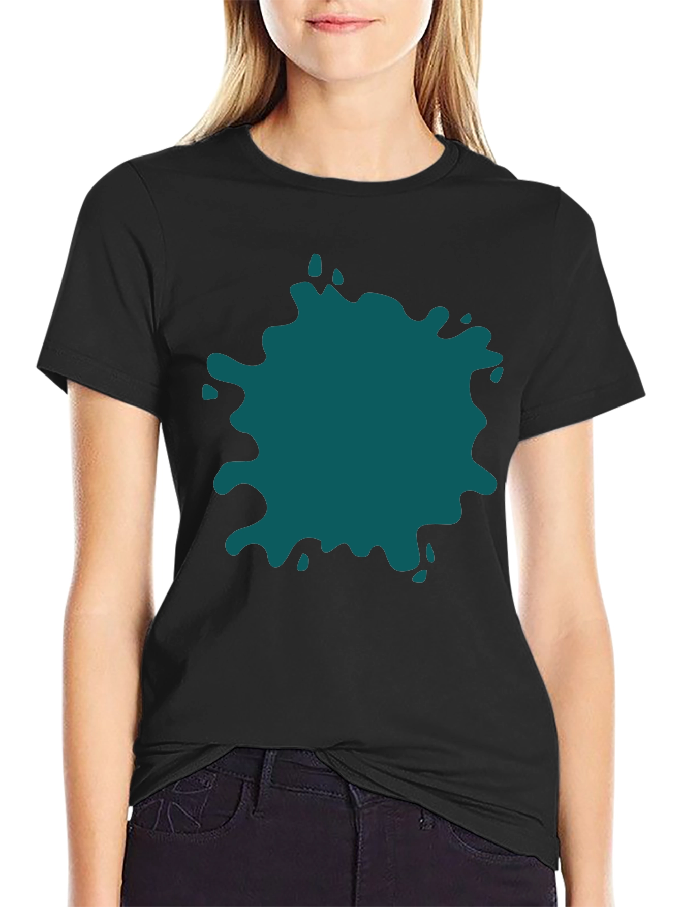 Bold Teal Splatter Black T-Shirt - Unique Design