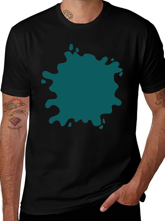 Bold Teal Splatter Black T-Shirt - Unique Design