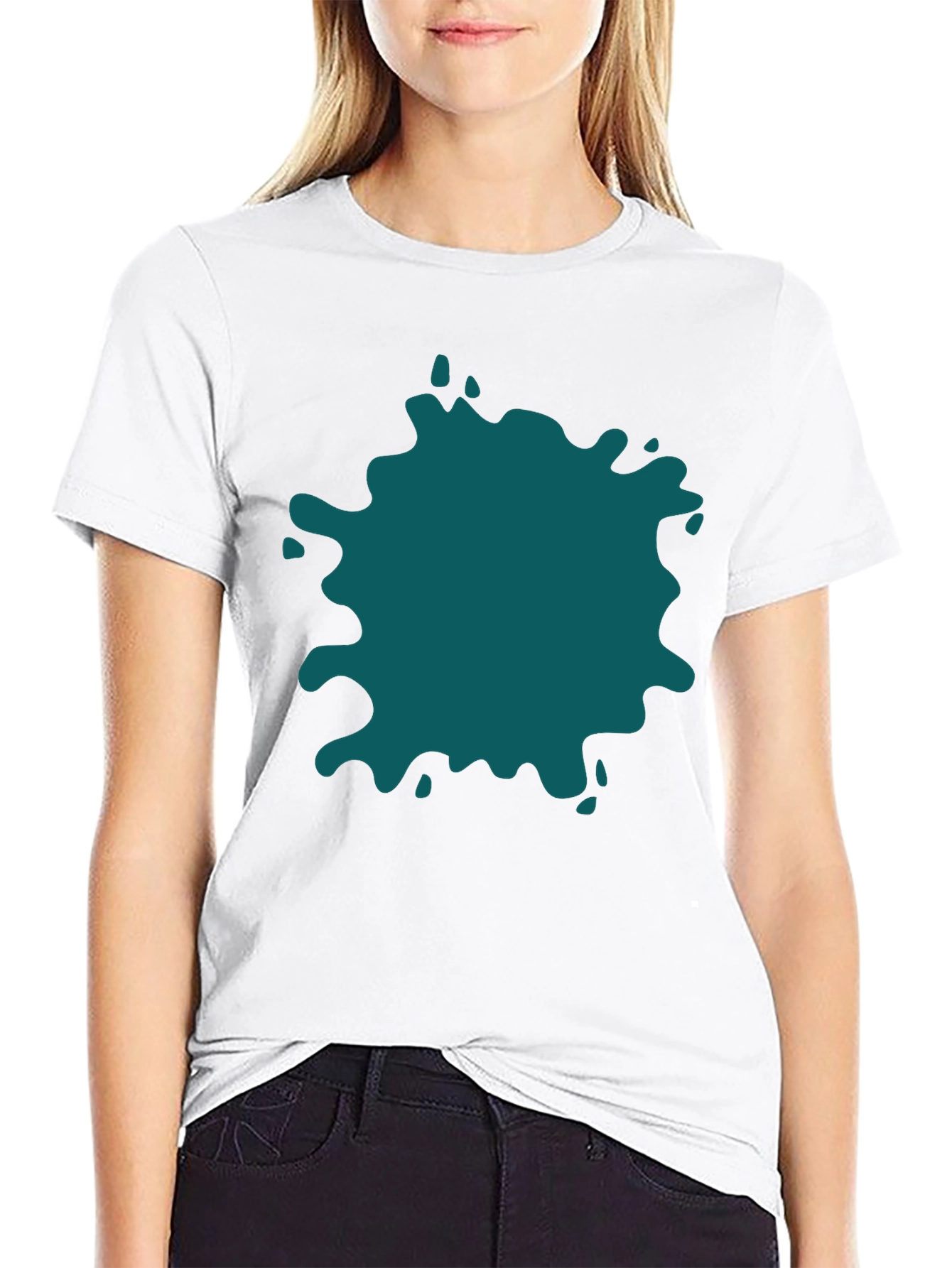 Bold Teal Splatter Black T-Shirt - Unique Design