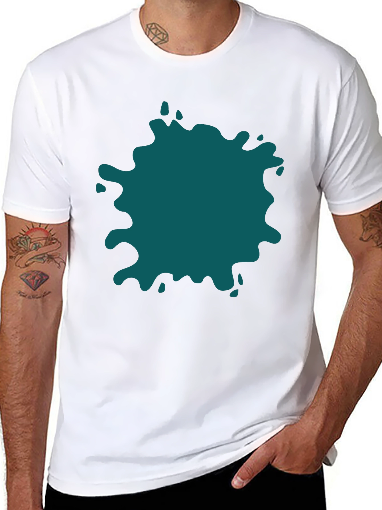 Bold Teal Splatter Black T-Shirt - Unique Design