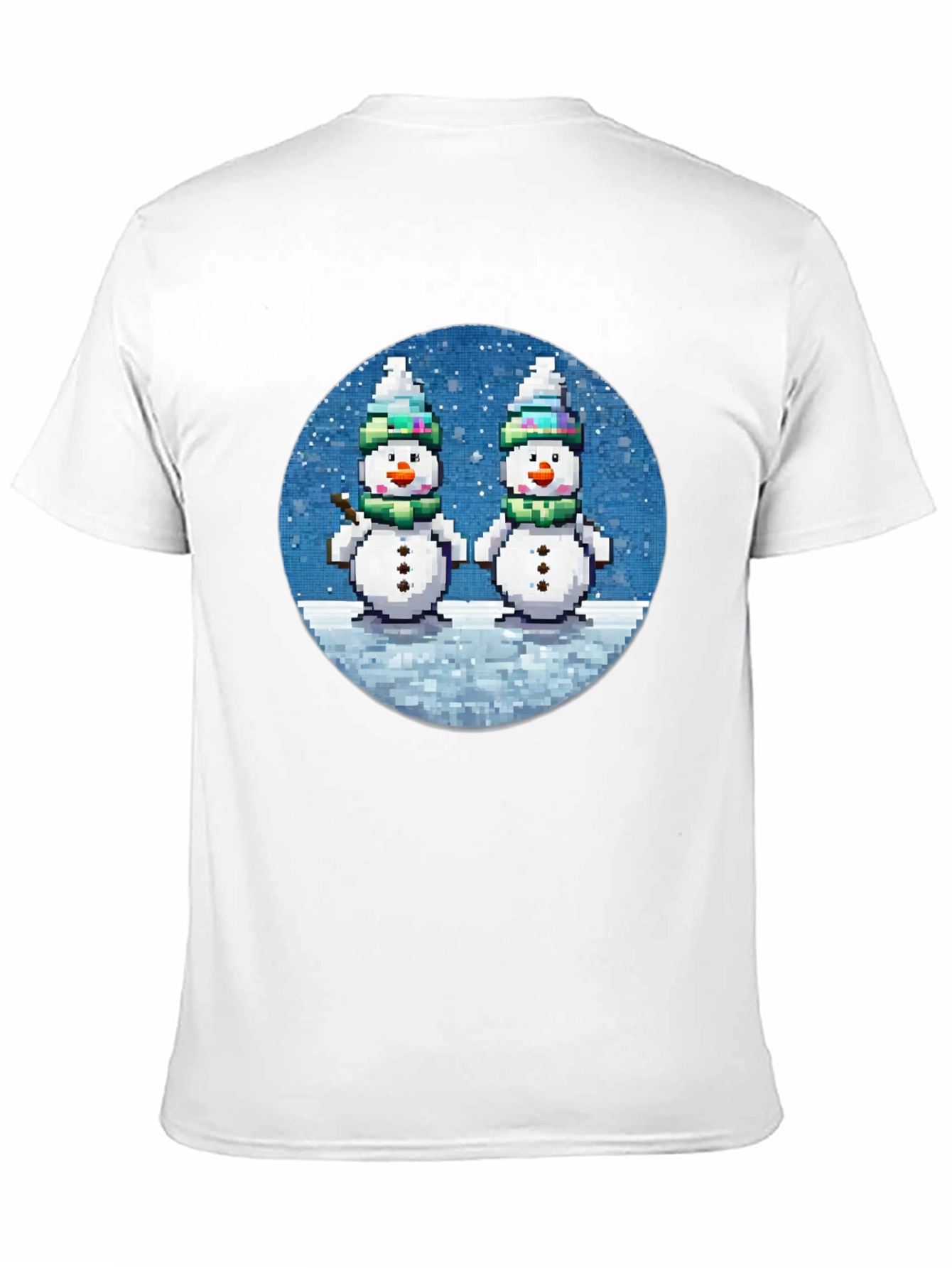 Pixelated Snowman Graphic Tee - Winter Holiday Shirt