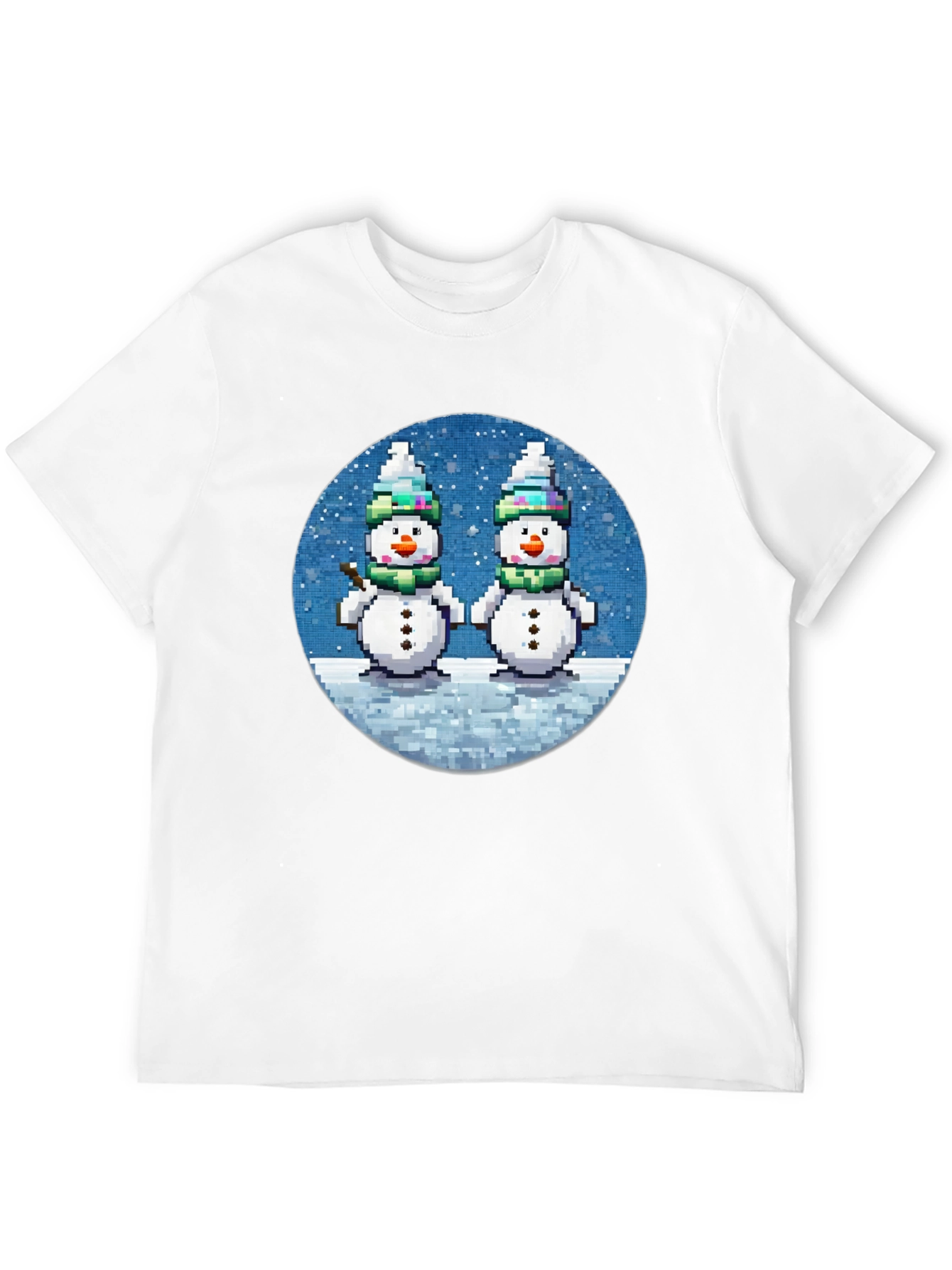 Pixelated Snowman Graphic Tee - Winter Holiday Shirt