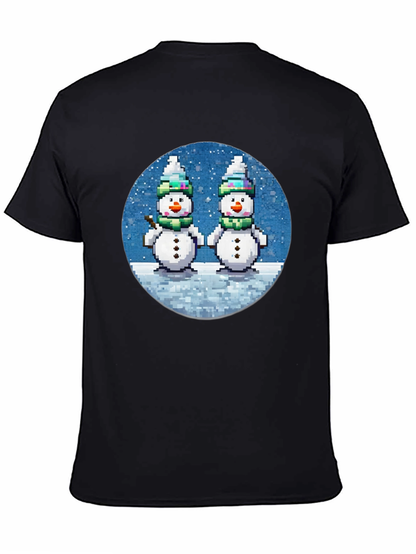 Pixelated Snowman Graphic Tee - Winter Holiday Shirt