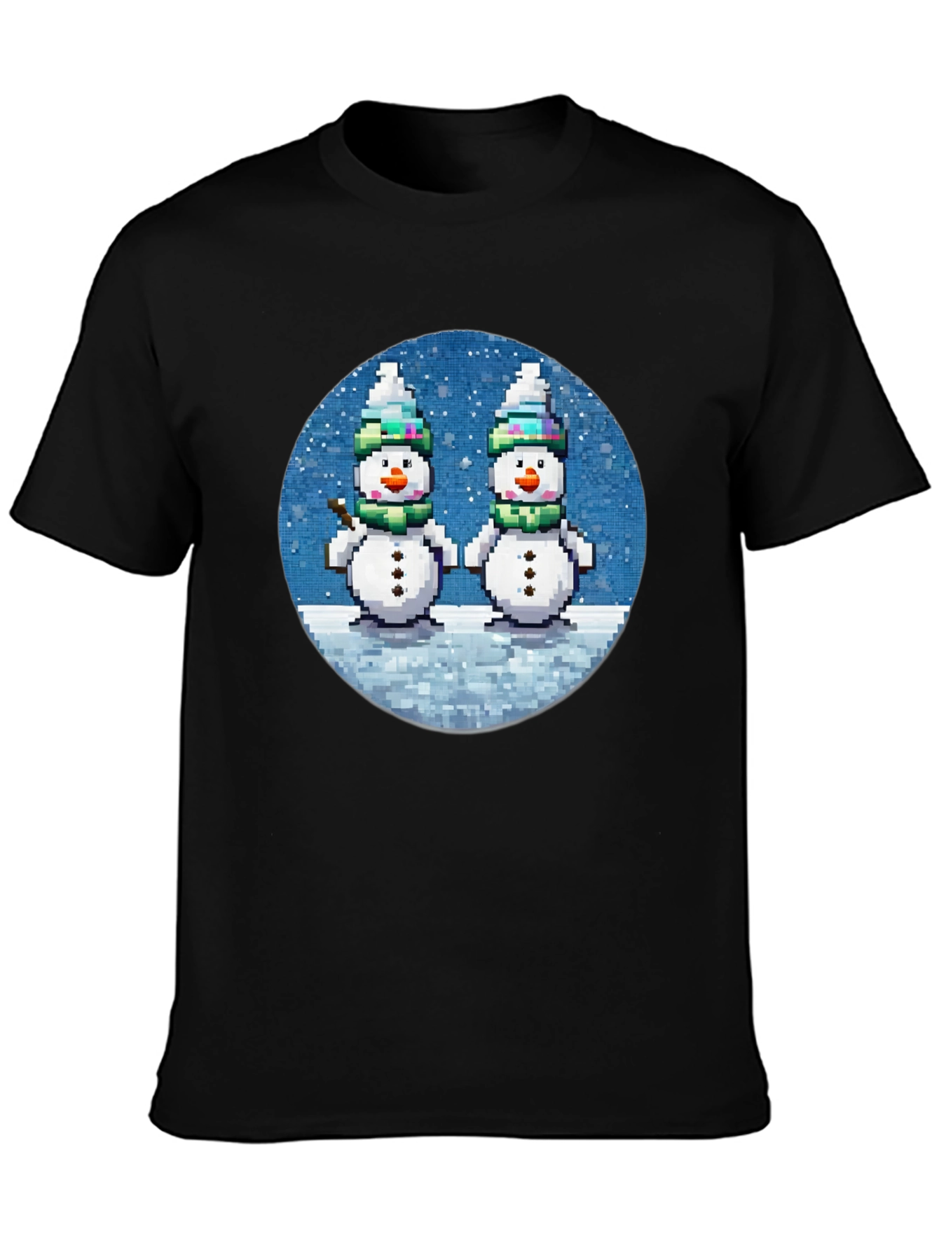 Pixelated Snowman Graphic Tee - Winter Holiday Shirt