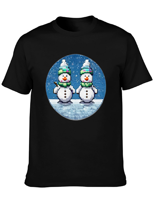 Pixelated Snowman Graphic Tee - Winter Holiday Shirt