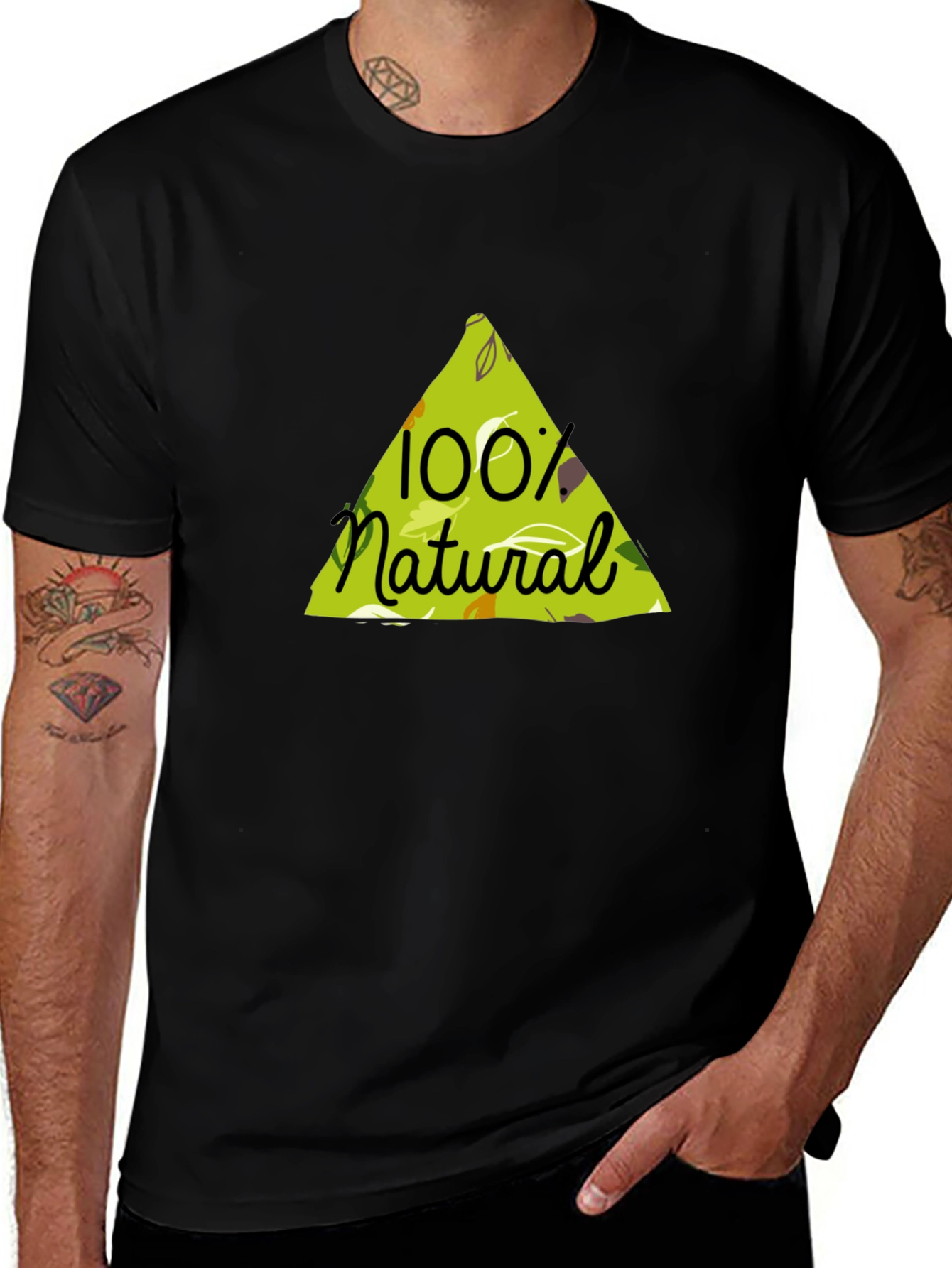 100% Natural Graphic Tee - Black Cotton Blend Shirt