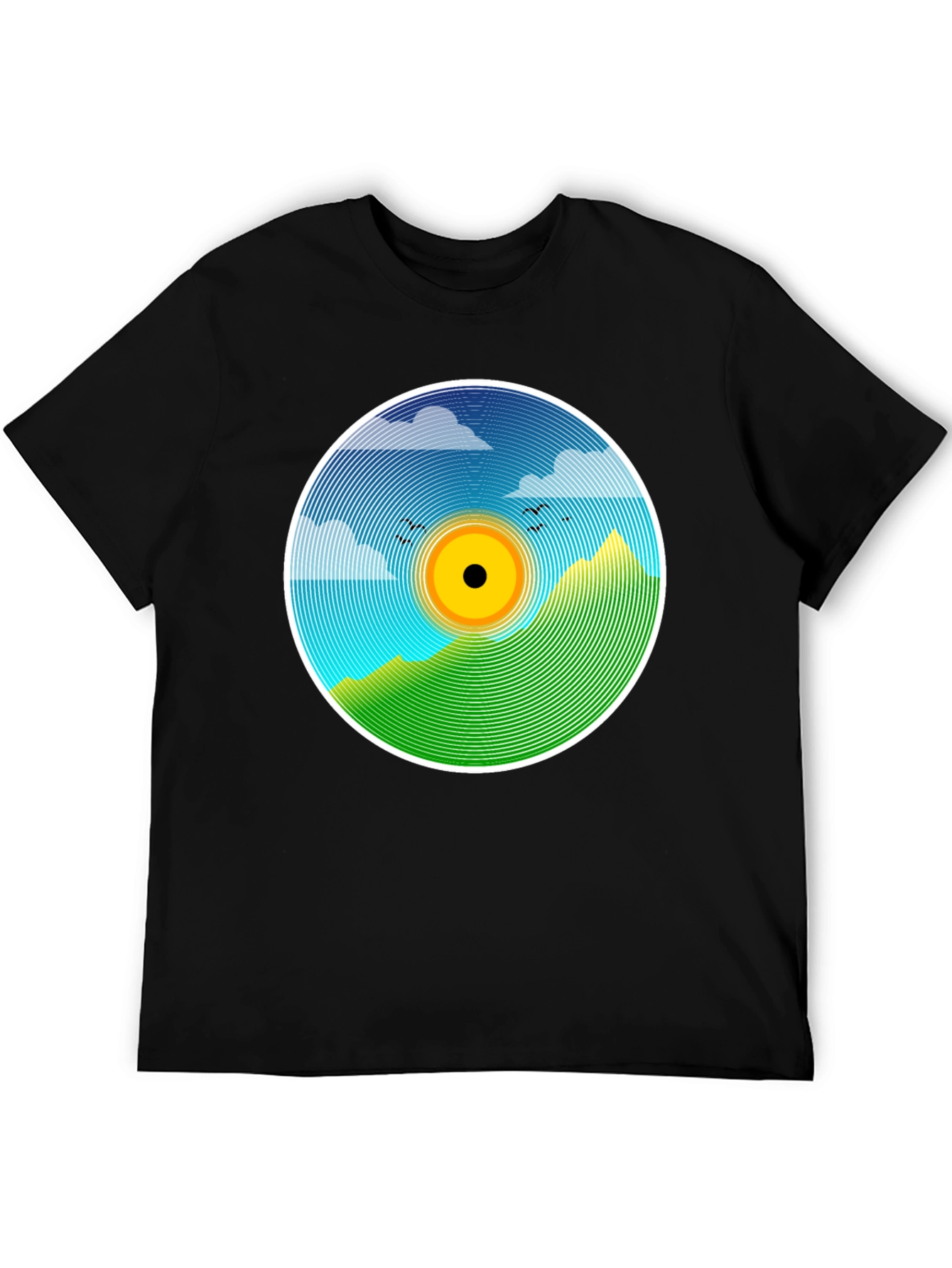 Nature Scene Vinyl Graphic Tee - Stylish Black T-Shirt