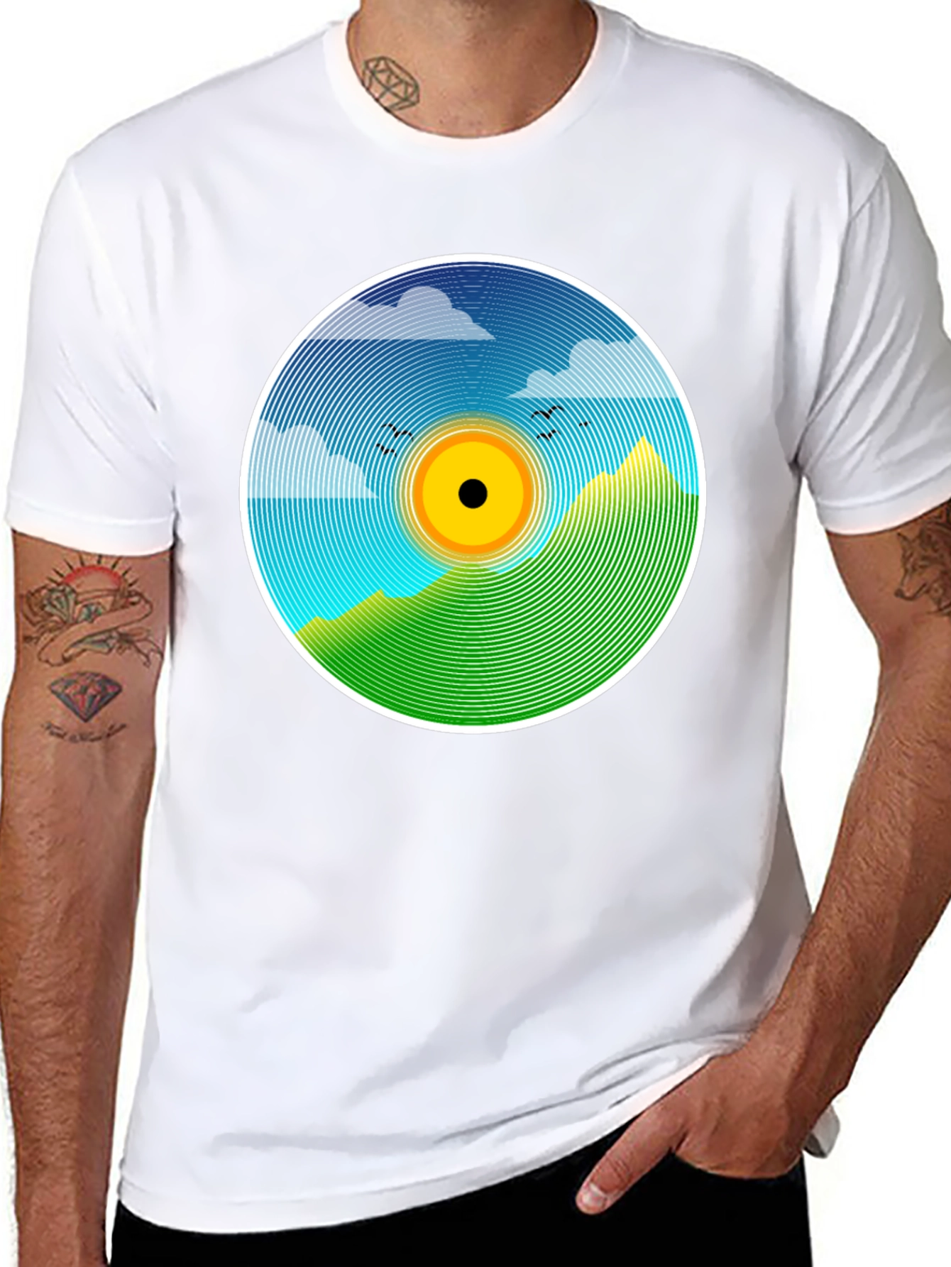 Nature Scene Vinyl Graphic Tee - Stylish Black T-Shirt