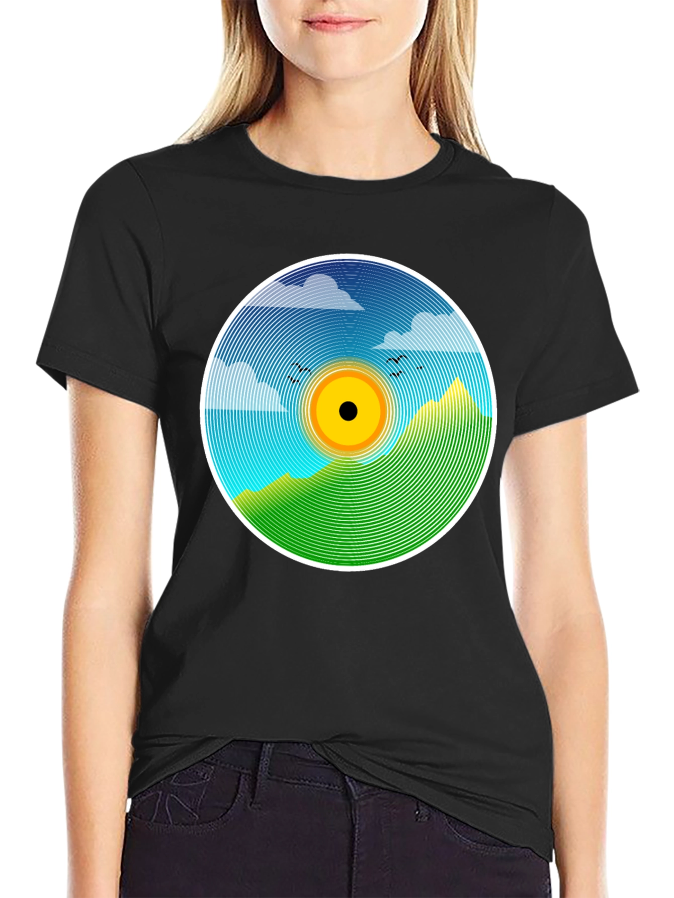 Nature Scene Vinyl Graphic Tee - Stylish Black T-Shirt