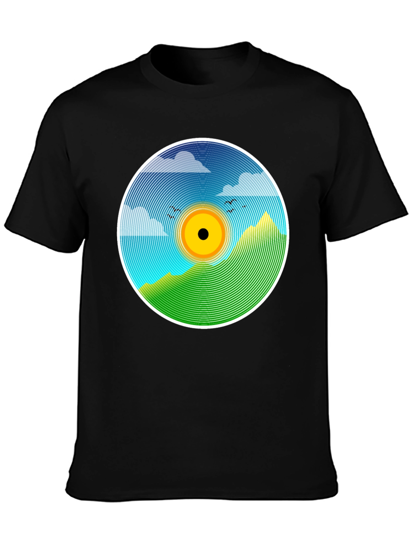 Nature Scene Vinyl Graphic Tee - Stylish Black T-Shirt