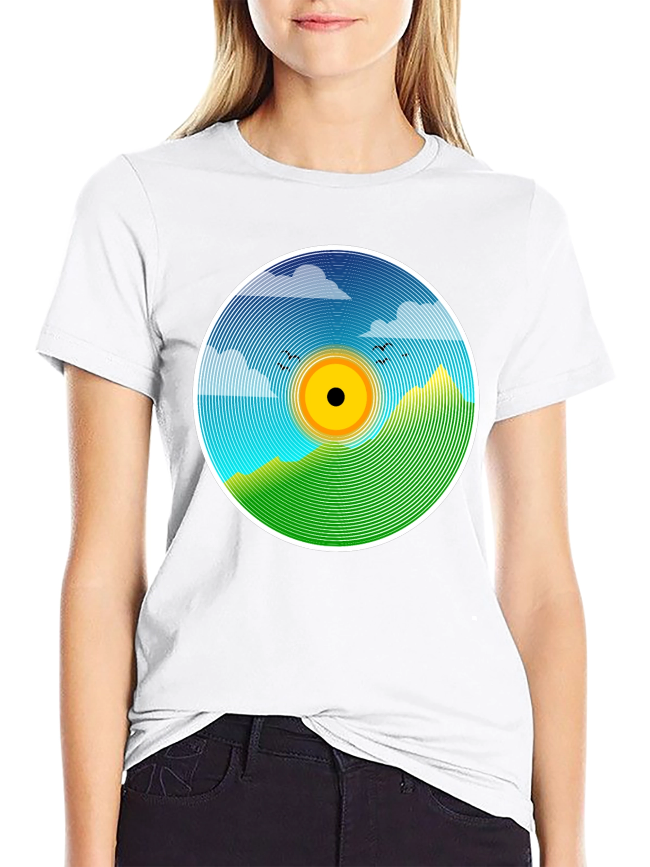 Nature Scene Vinyl Graphic Tee - Stylish Black T-Shirt