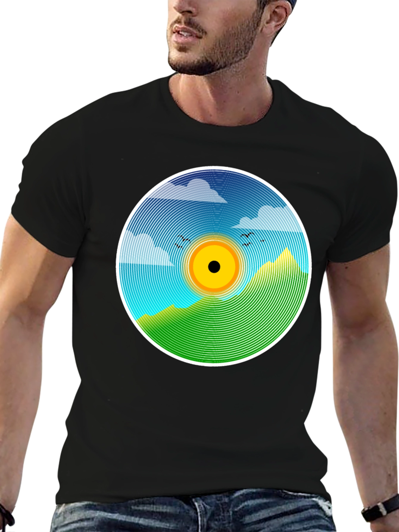Nature Scene Vinyl Graphic Tee - Stylish Black T-Shirt