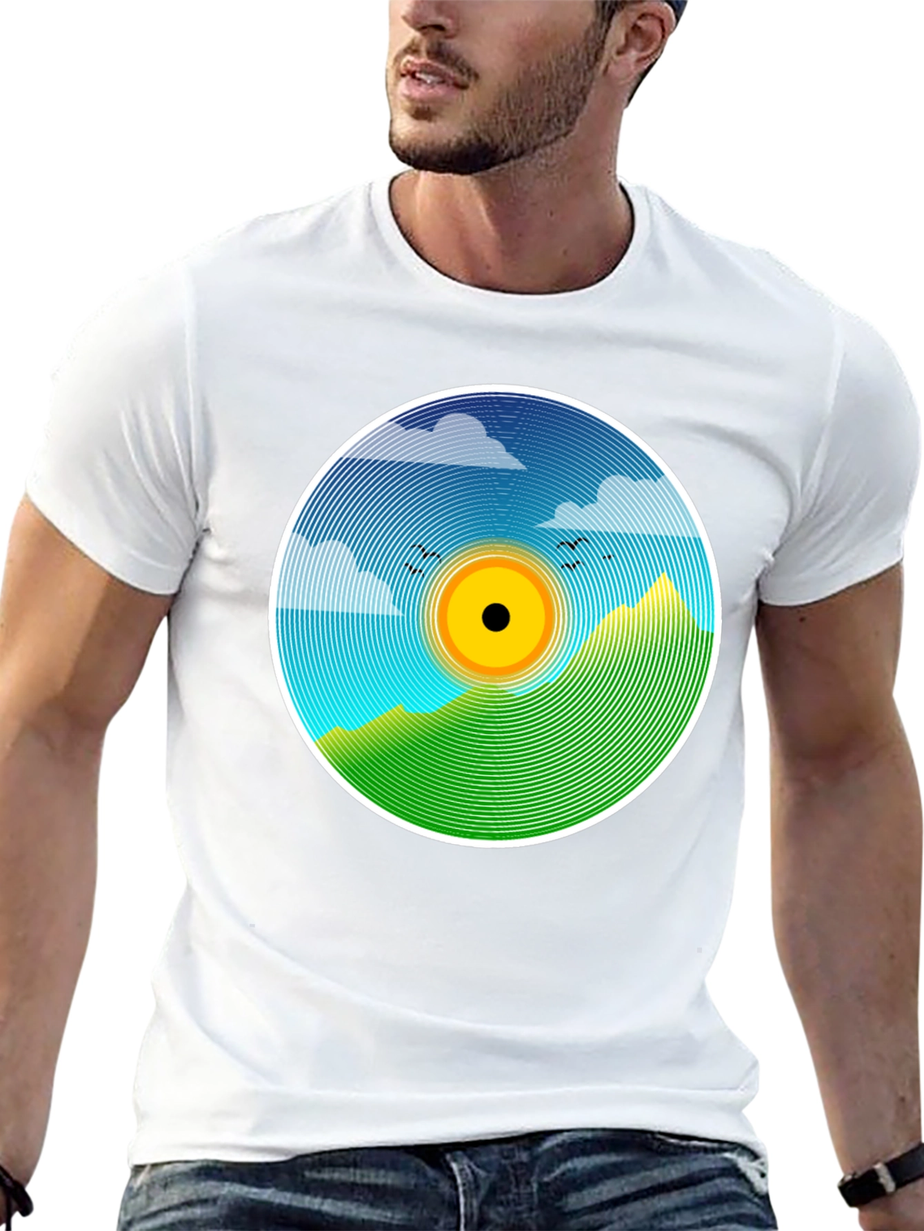 Nature Scene Vinyl Graphic Tee - Stylish Black T-Shirt
