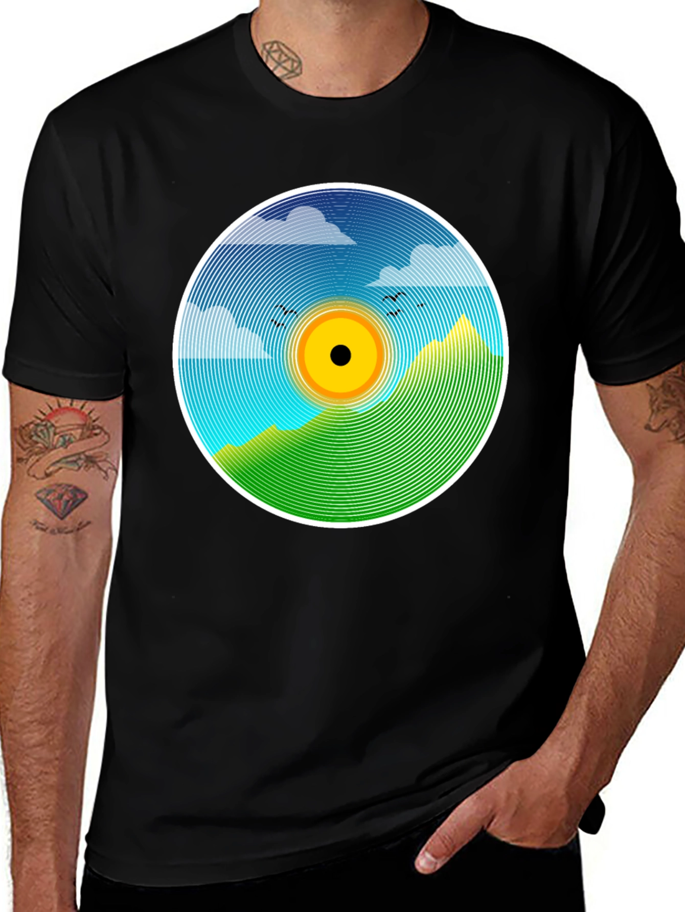 Nature Scene Vinyl Graphic Tee - Stylish Black T-Shirt