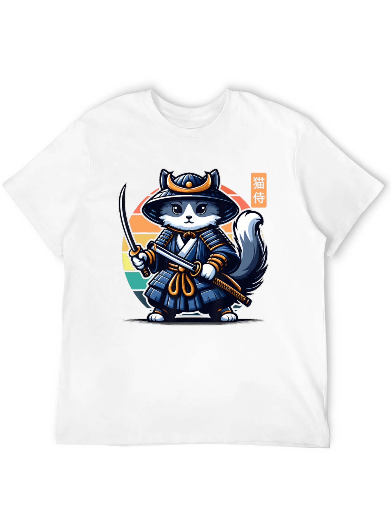 Samurai Cat T-Shirt - Black Crew Neck