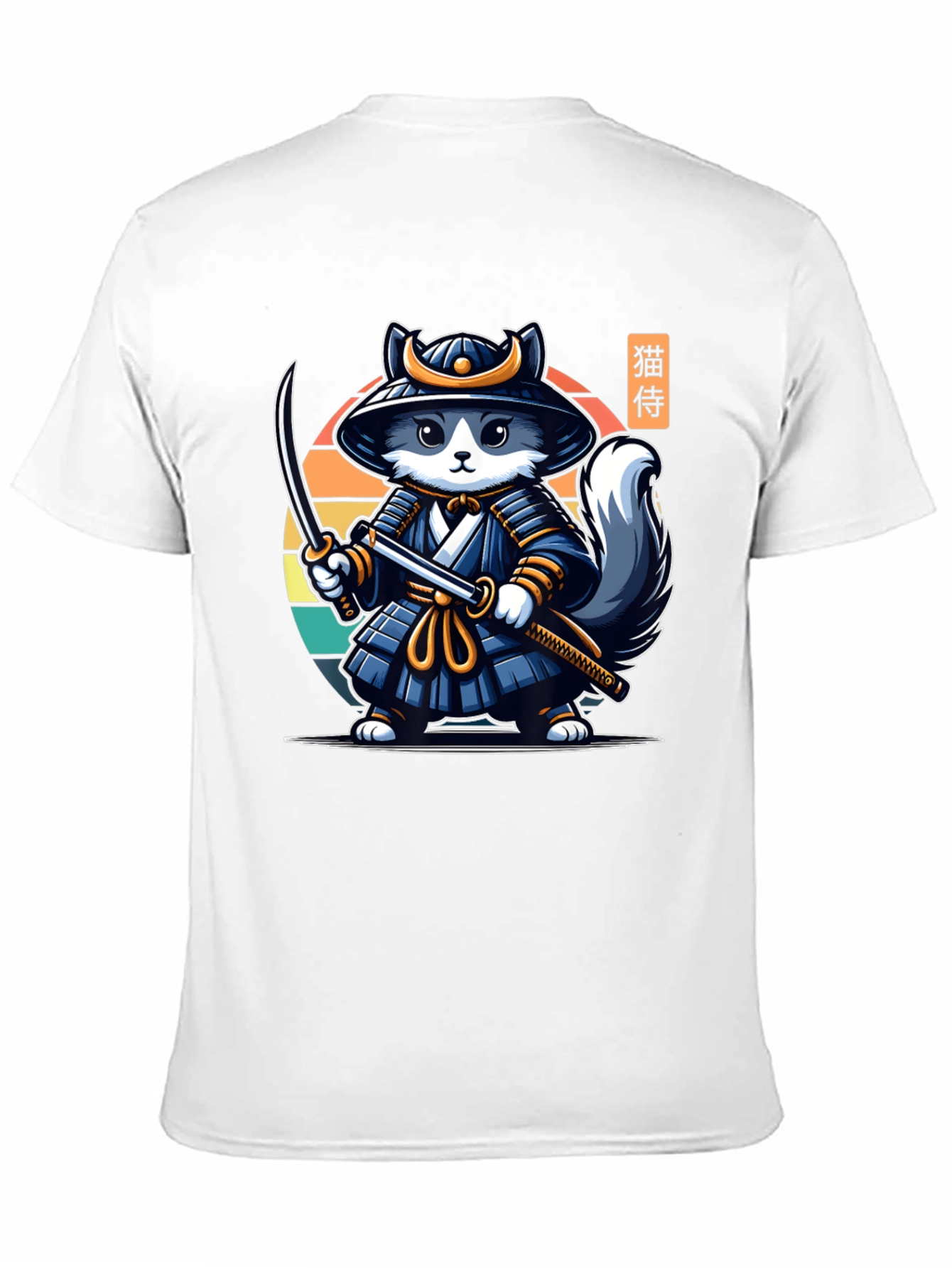 Samurai Cat T-Shirt - Black Crew Neck