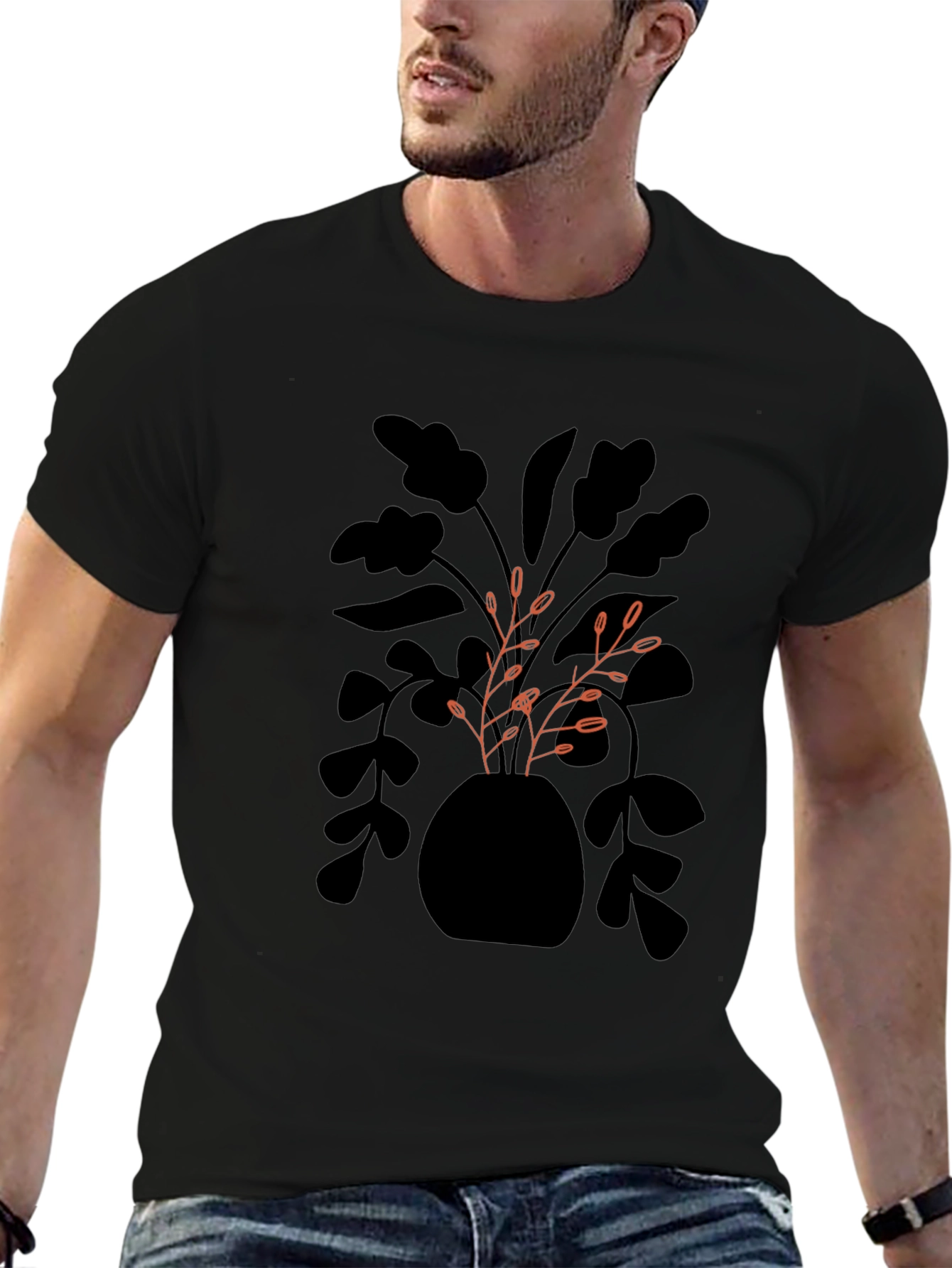 Modern Plant Graphic Black T-Shirt