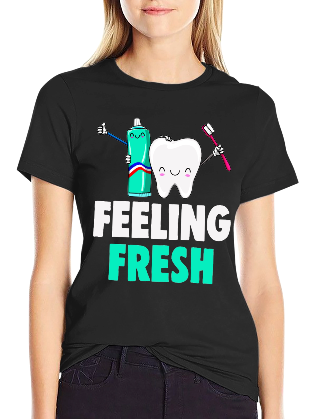 Feeling Fresh Black Graphic T-Shirt - Dental Hygiene
