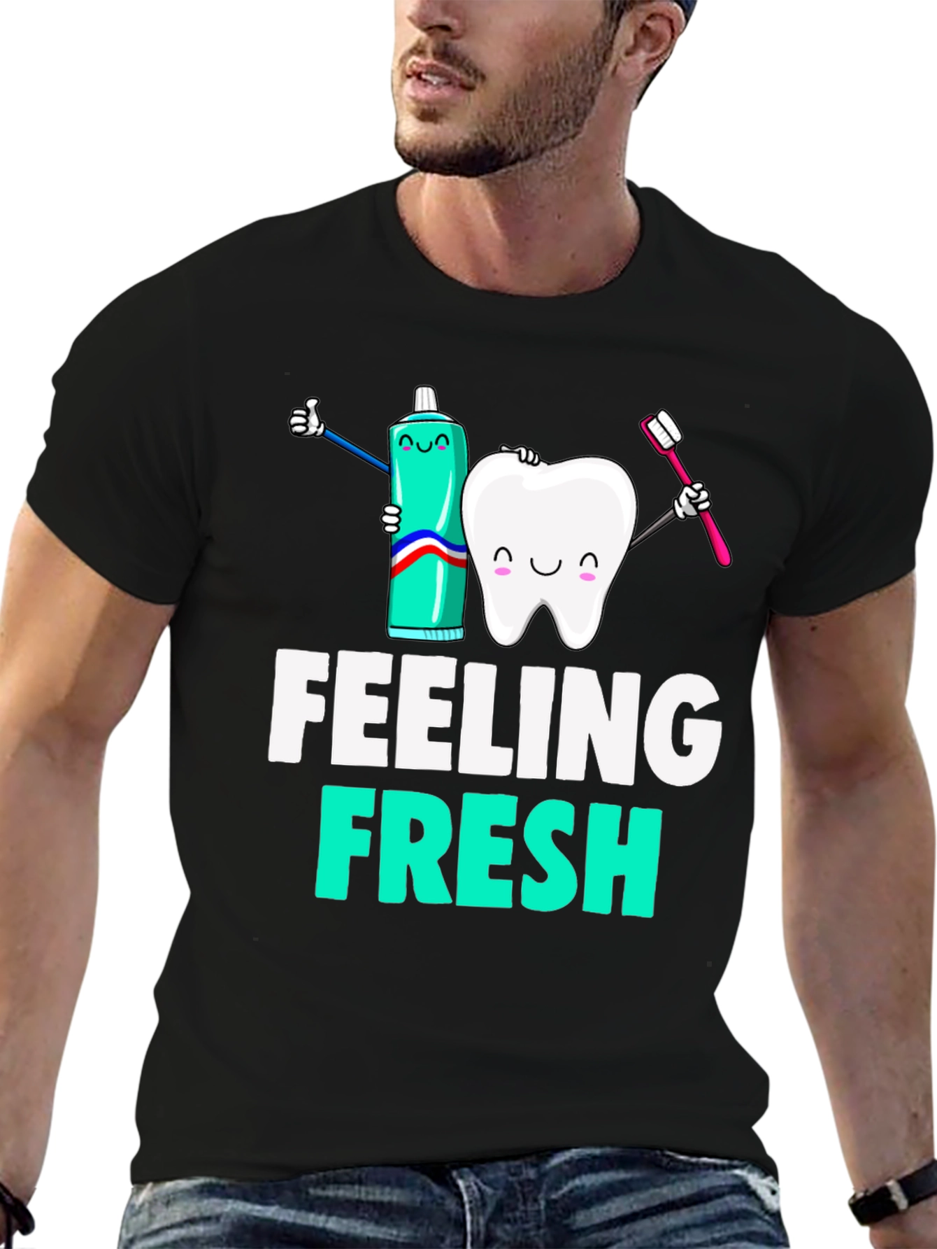 Feeling Fresh Black Graphic T-Shirt - Dental Hygiene