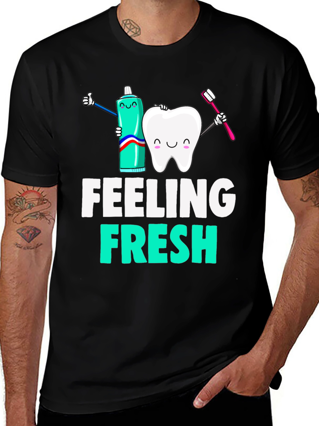 Feeling Fresh Black Graphic T-Shirt - Dental Hygiene