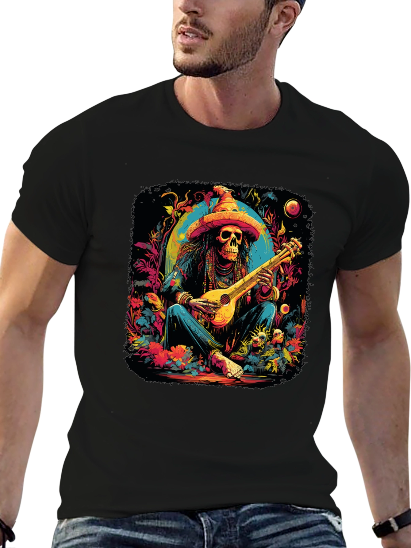 Day of the Dead Skeleton Musician Graphic Tee