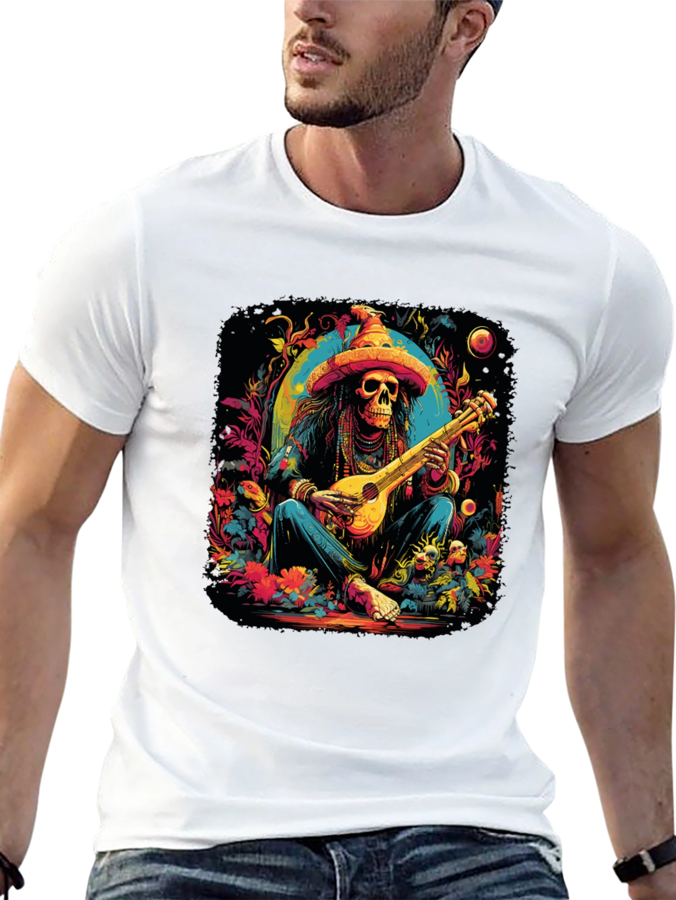 Day of the Dead Skeleton Musician Graphic Tee