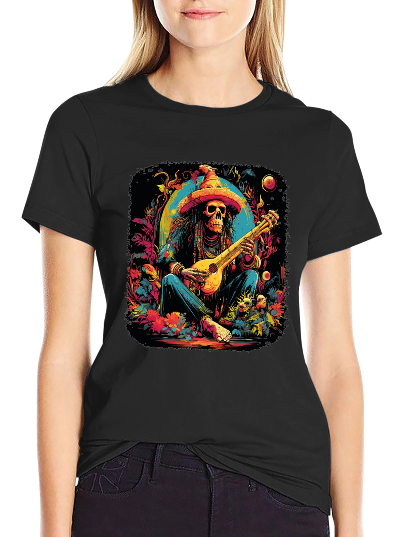 Day of the Dead Skeleton Musician Graphic Tee