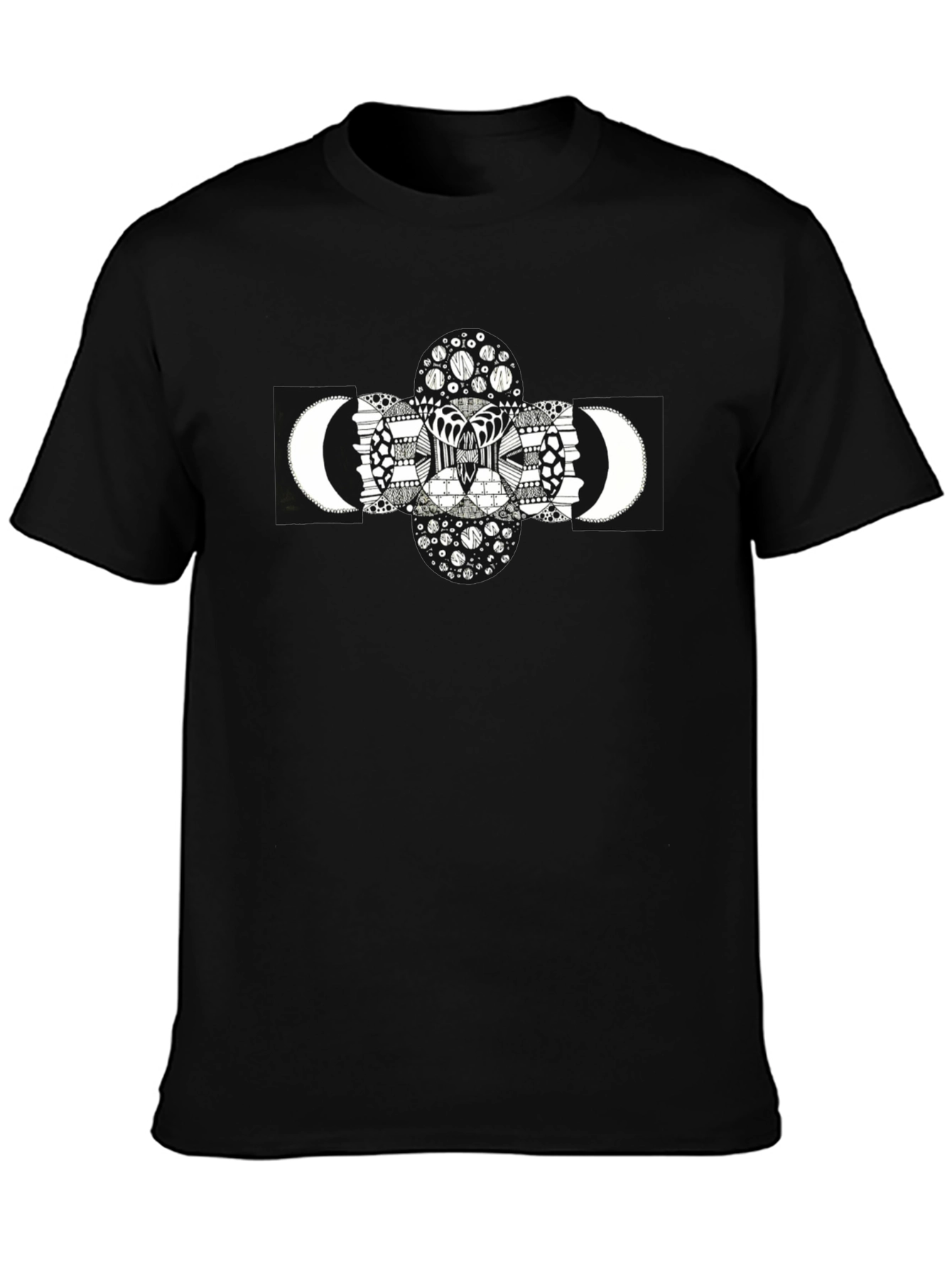 Abstract Moon Print Black T-Shirt