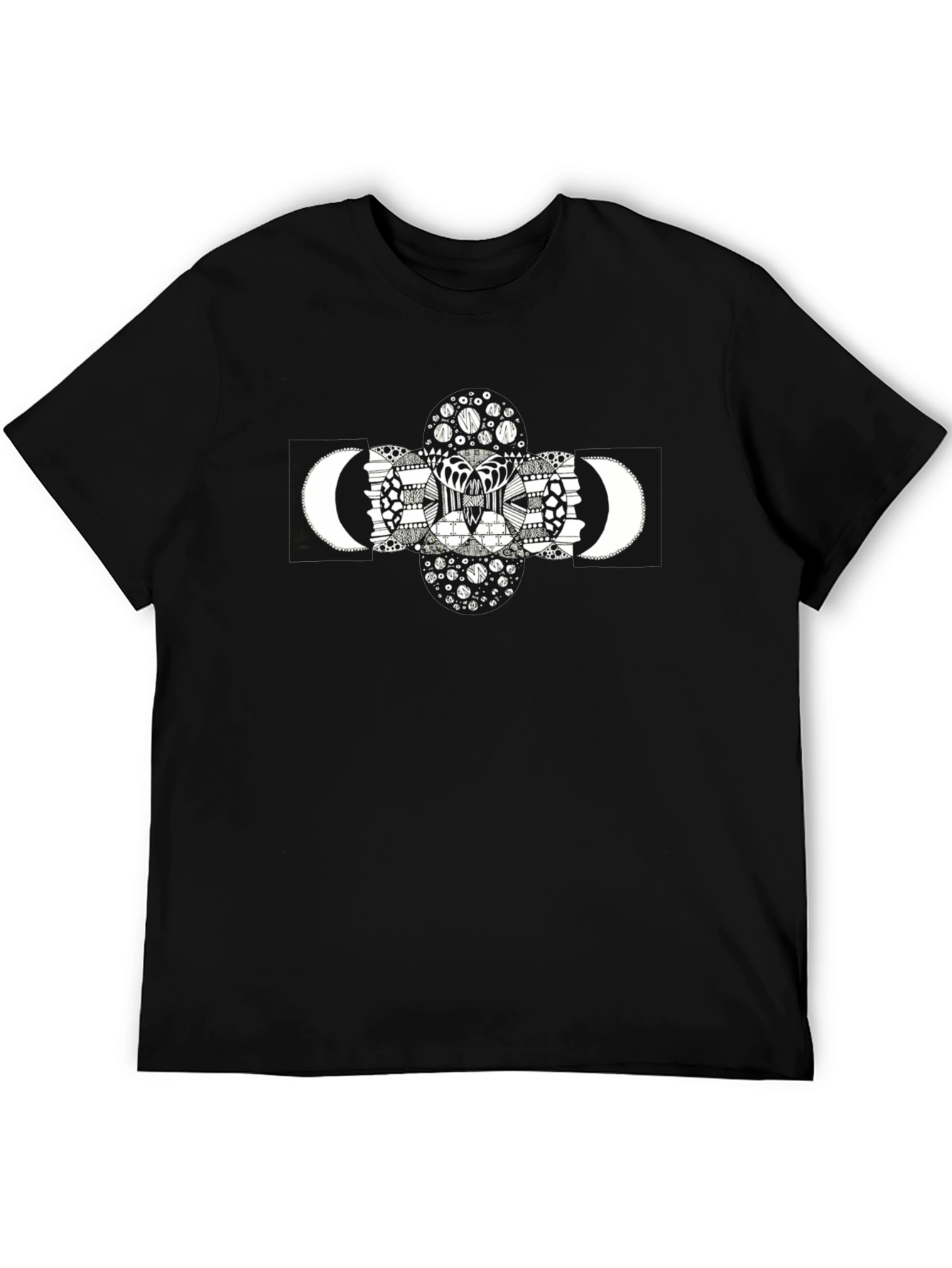 Abstract Moon Print Black T-Shirt