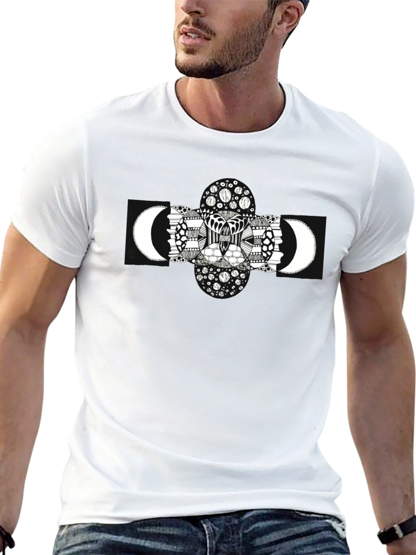 Abstract Moon Print Black T-Shirt